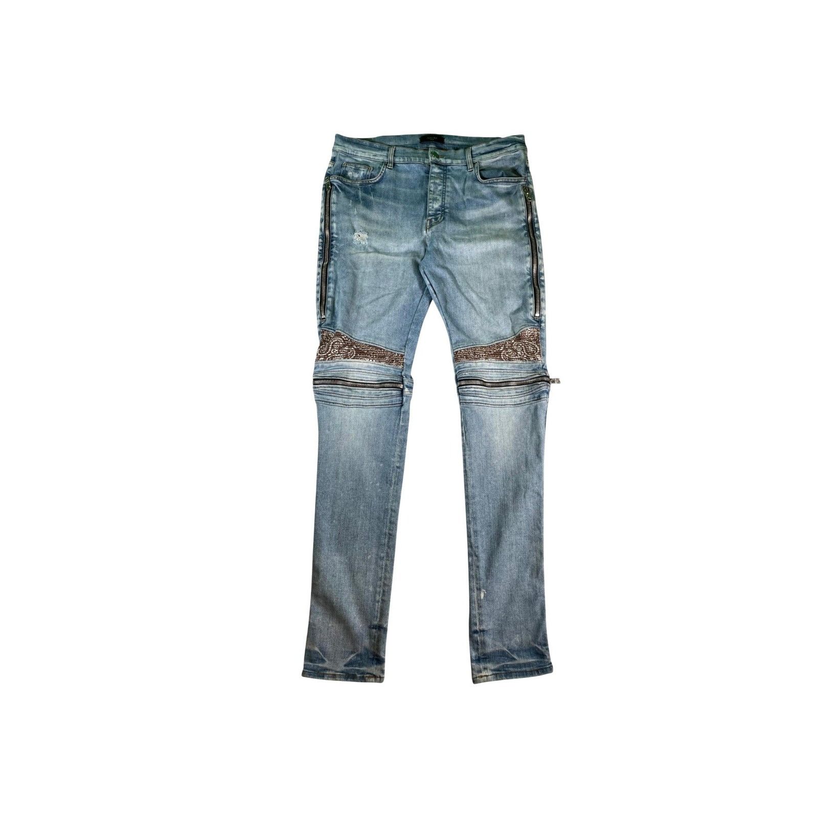 Amiri Amiri "MX2 Paisley Patch" Light Wash & Brown Jeans Size US 38 / EU 54 - 1 Thumbnail