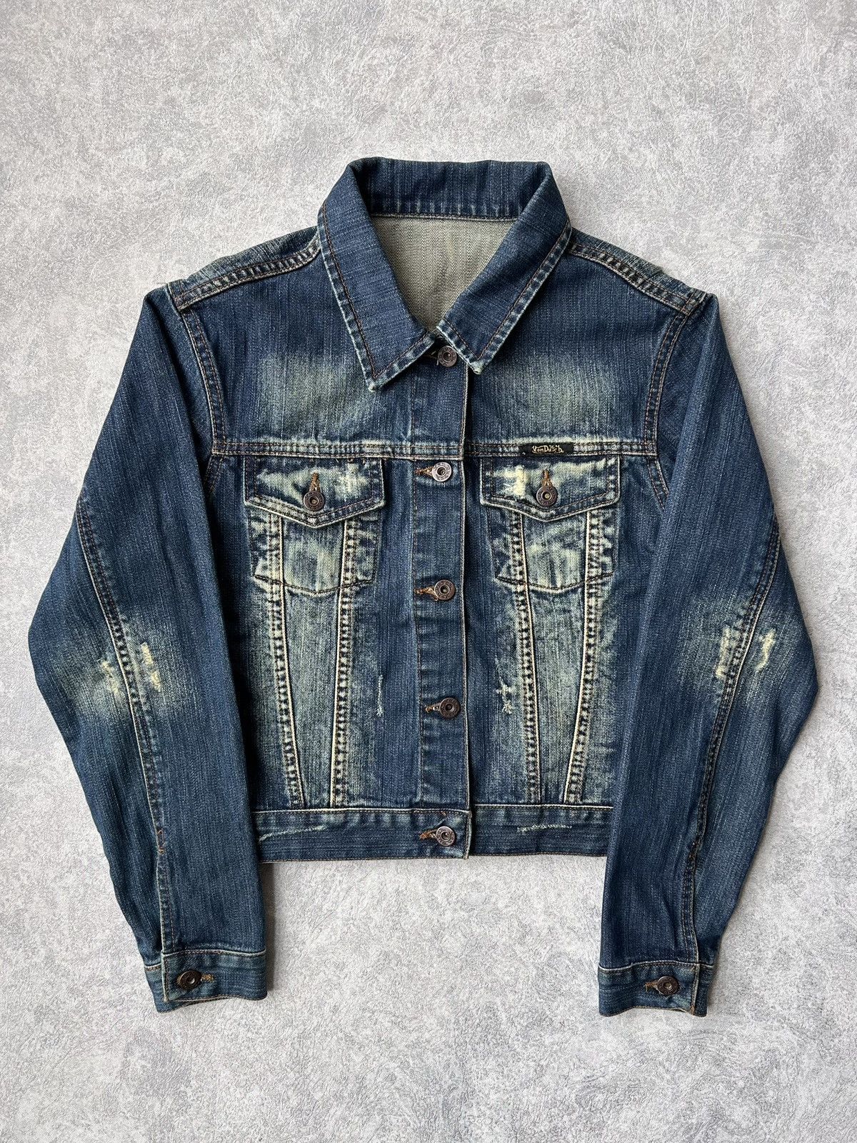 Von Dutch 00s Von Dutch Tattoo Distressed Denim Button Jacket Y2K Size S / US 4 / IT 40 - 5 Thumbnail