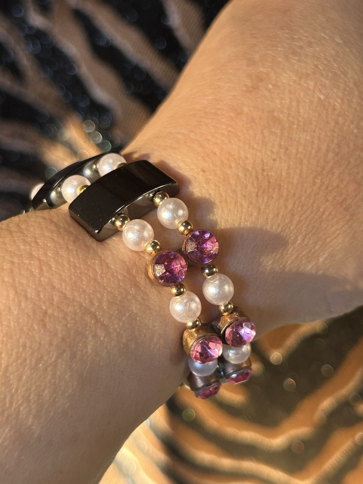 Handmade Handcrafted vintage hematite glass crystal pearl bracelet Size ONE SIZE - 2 Thumbnail