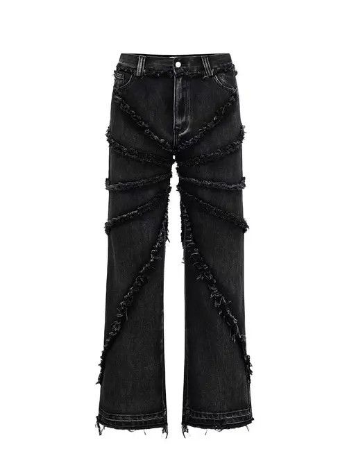 image of Vintage Raw Edge Distressed Washed Micro-Flare Jeans in Black, Men's (Size 32)