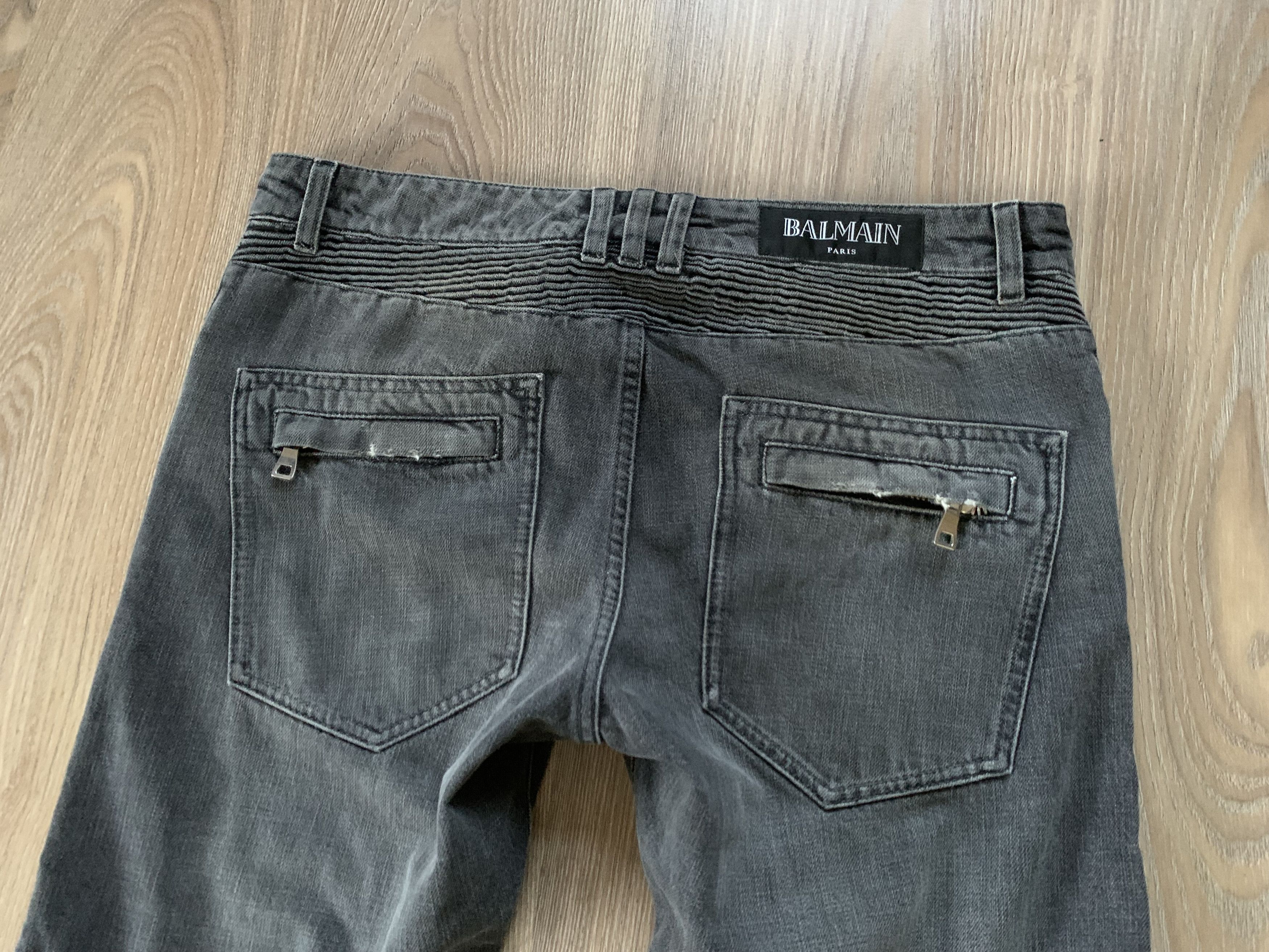 Balmain × Pierre Balmain Balmain Dark Grey Ribbed Biker Jeans Size US 32 / EU 48 - 7 Thumbnail