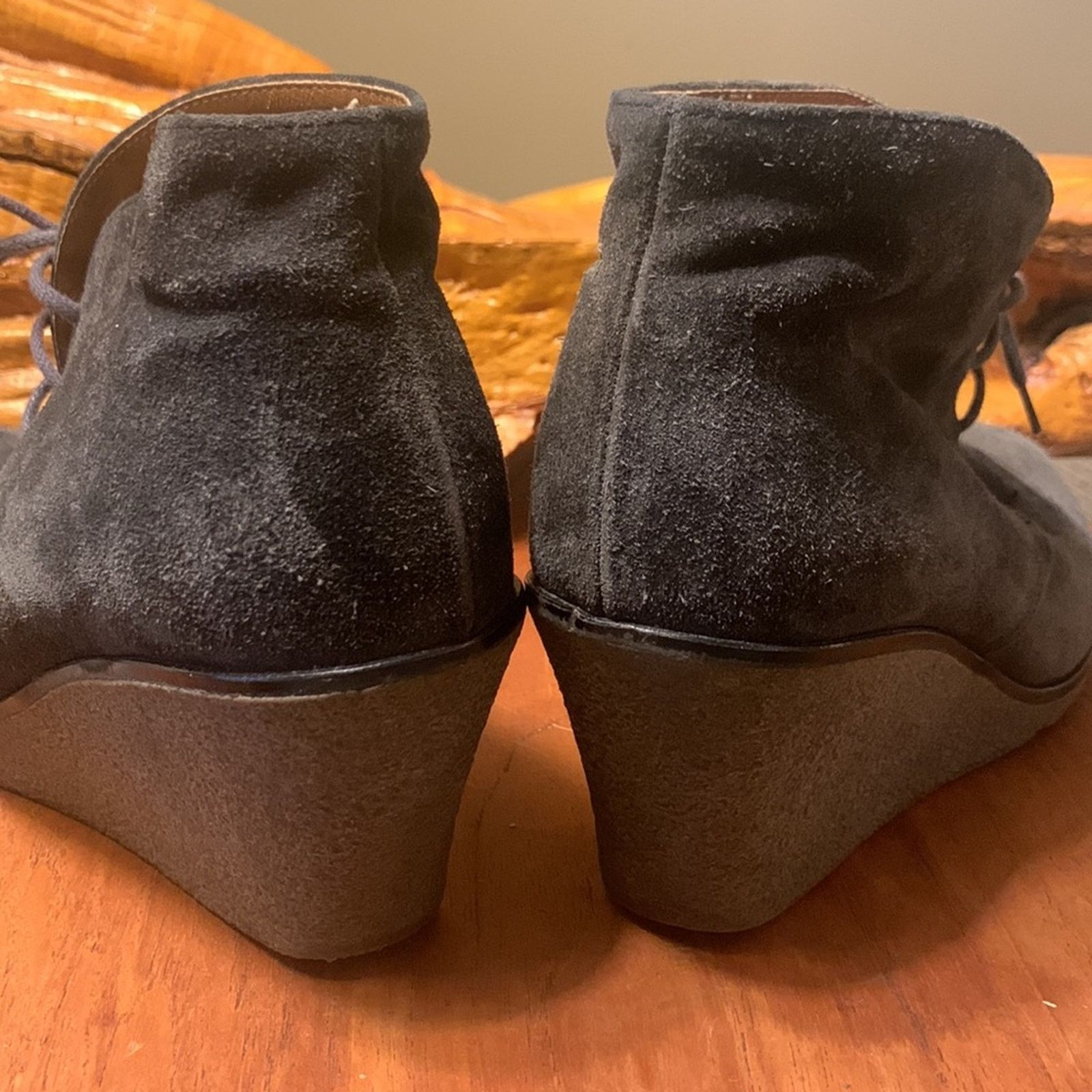 Vintage Gabor wedge suede gray laceup booties Size US 8 / IT 38 - 4 Thumbnail