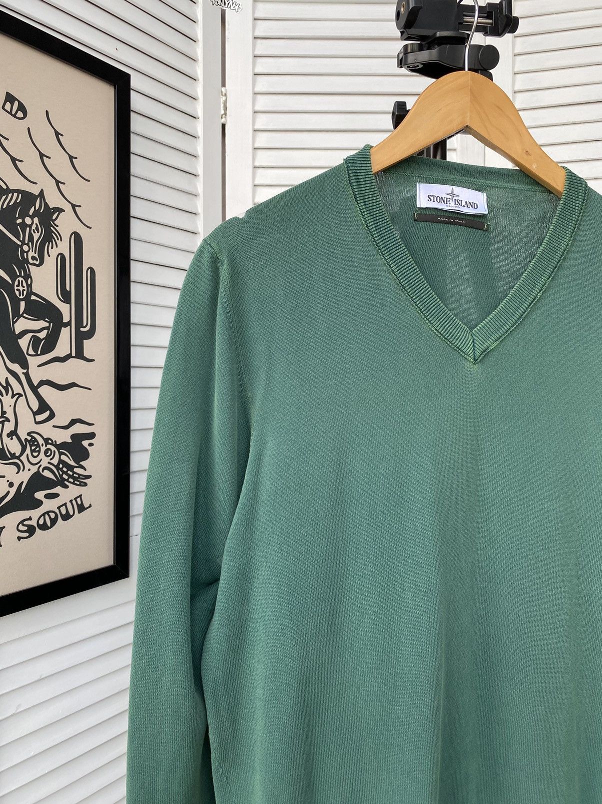 Stone Island × Vintage Vintage Stone Island V Neck Summer Knitwear Sweater Size US L / EU 52-54 / 3 - 7 Thumbnail