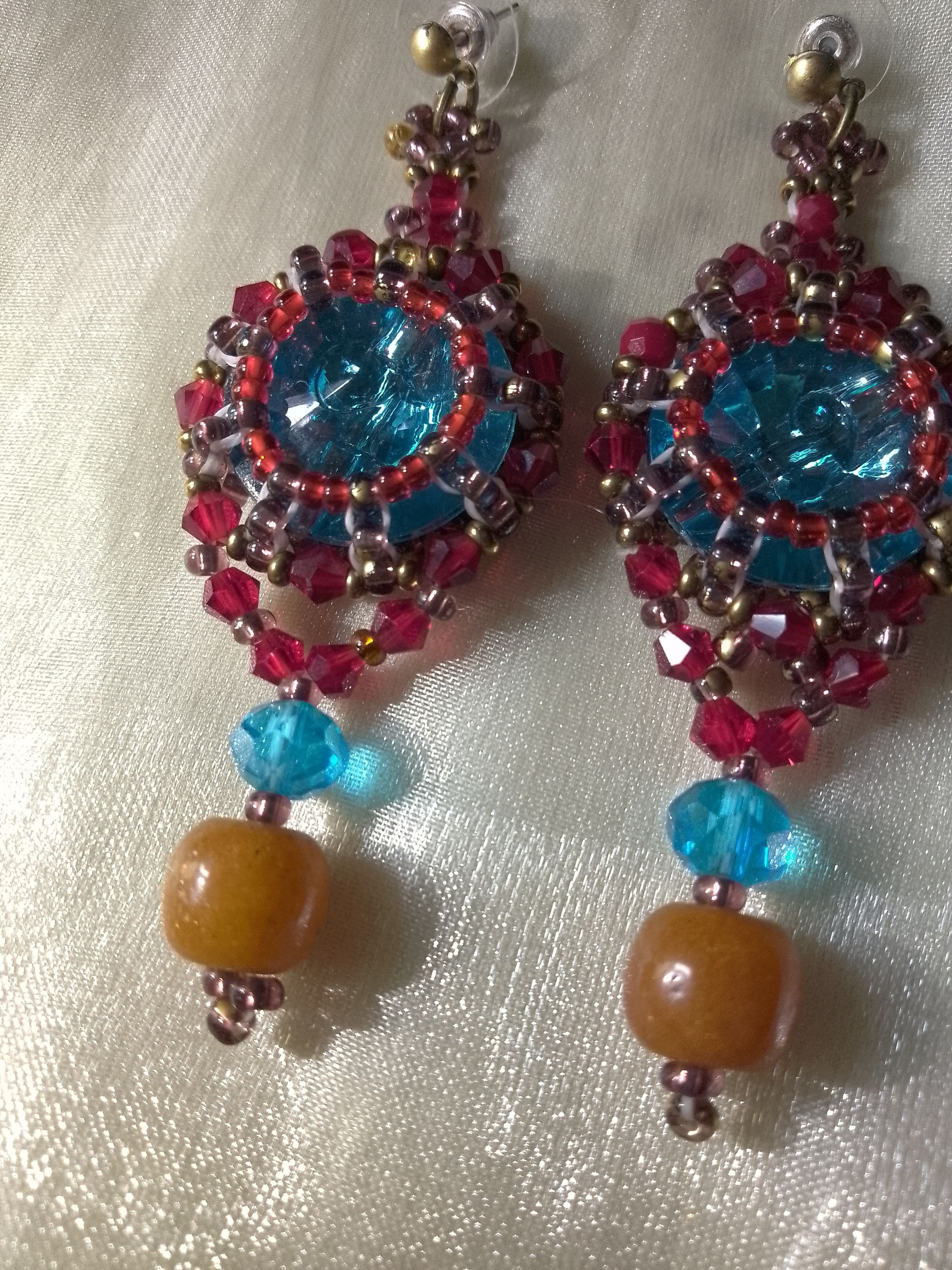 Handmade Earrings dangle Naturale carnelian stone + blue zircons Size ONE SIZE - 3 Thumbnail