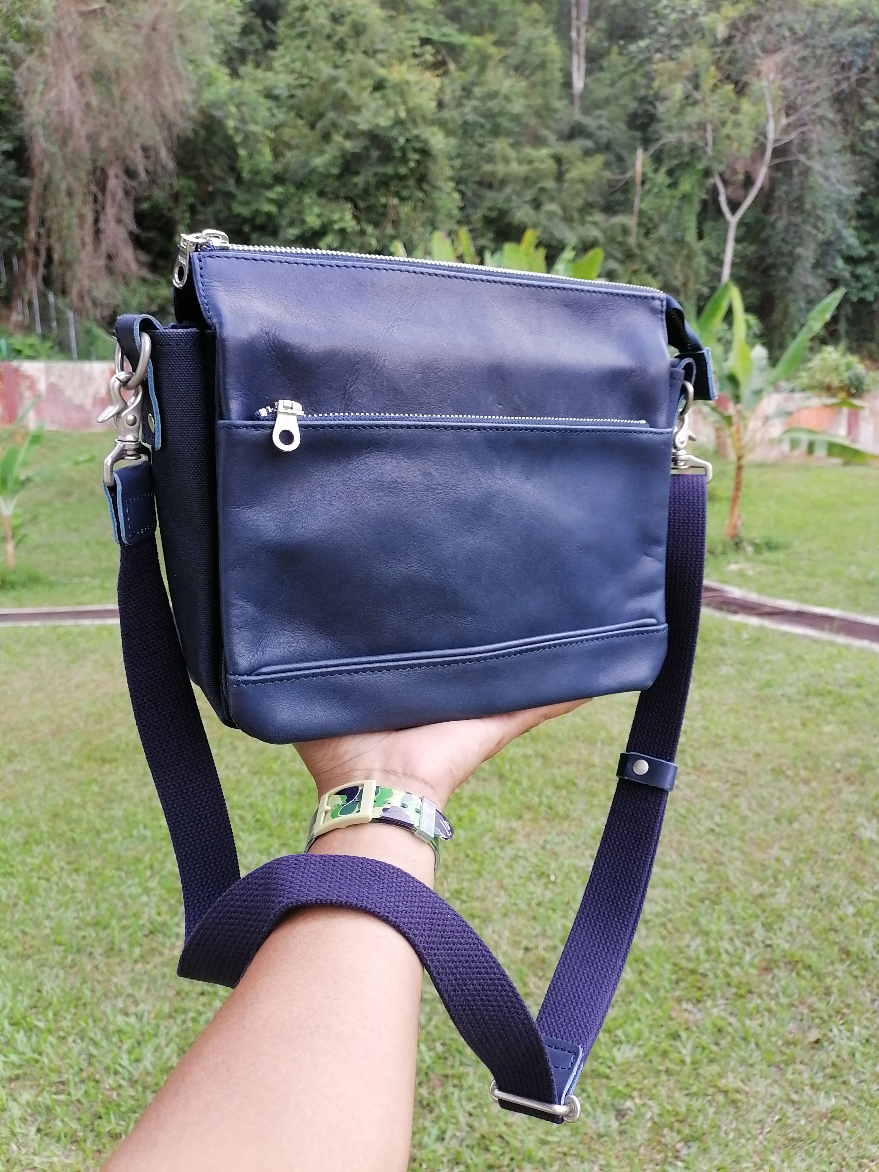 Japanese Brand Japan Leather Craft Baggy Port Canvas Leather Crossbody Bag Size ONE SIZE - 1 Thumbnail