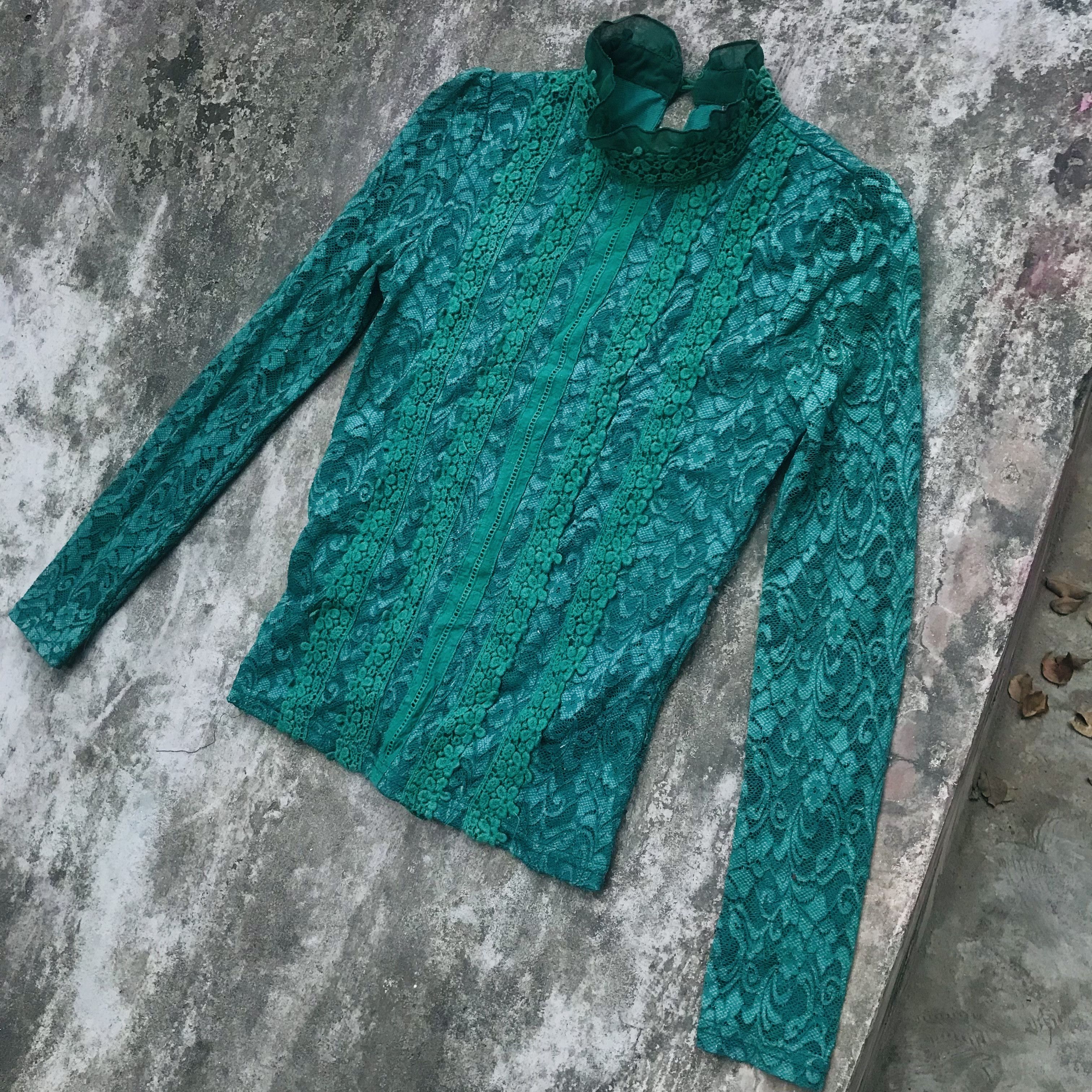 Japanese Brand × Vintage Japanese Monochrome Jade Lace Blouse Size M / US 6-8 / IT 42-44 - 1 Thumbnail