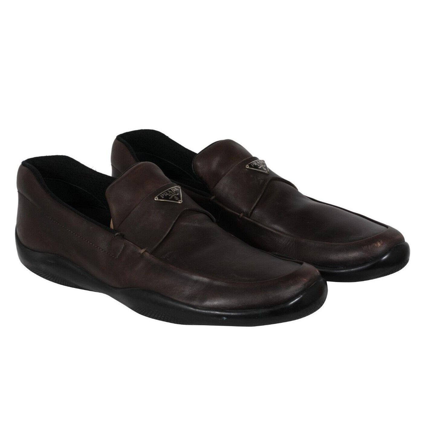 Prada Traingle Logo Plaque Loafers Brown Leather - 01768 Size US 11 / EU 44 - 11 Thumbnail