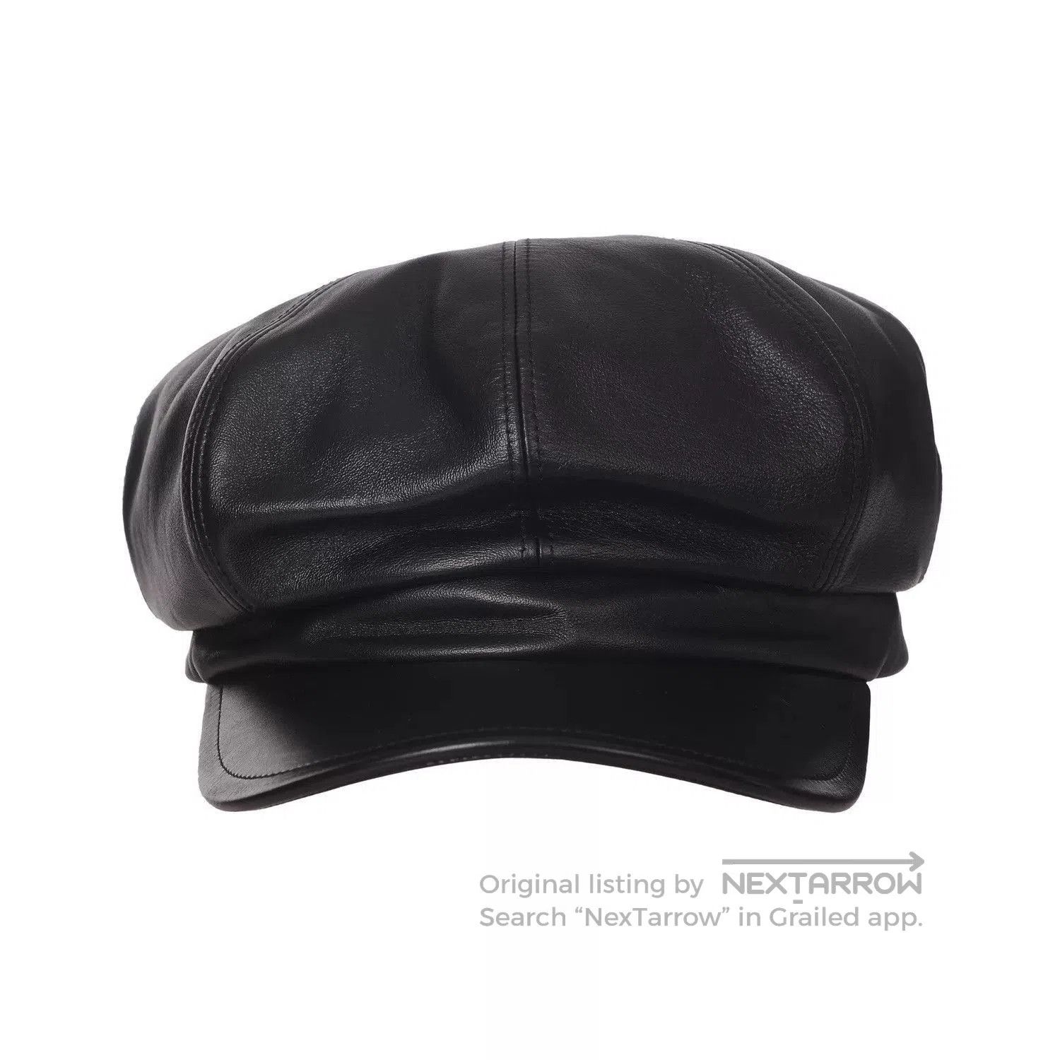 Prada Black Leather Newsboy Cap. Size ONE SIZE - 4 Thumbnail