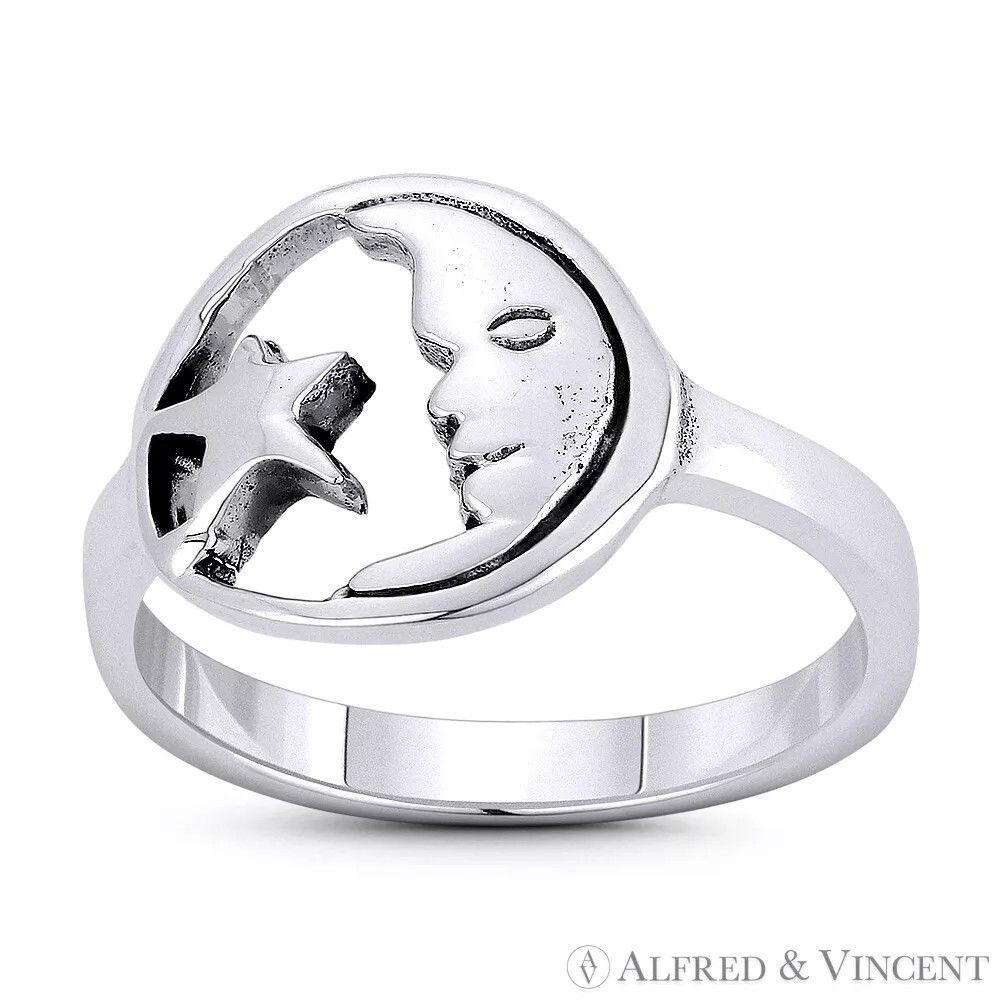 Other Waxing Crescent Moon Face & Star Lunar Charm Ring Size ONE SIZE - 1 Preview