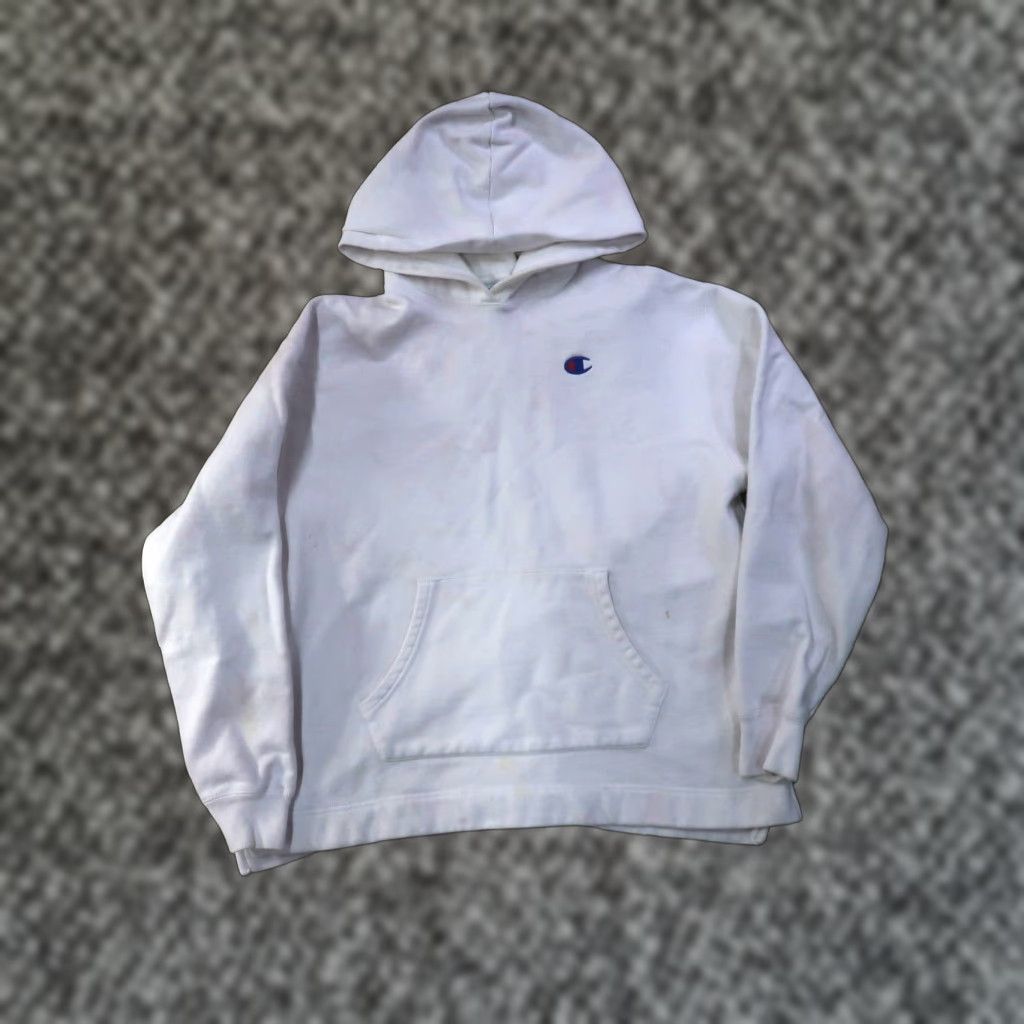 Champion Champion Reverse Weave Hoodie Men Large White Hooded Distressed stained Fringe Bleach Size US L / EU 52-54 / 3 - 1 Thumbnail