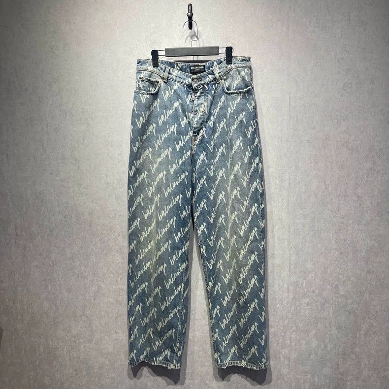 Balenciaga Balenciaga size S Full print logo blue denim pants, size S Size US 27 - 1 Thumbnail