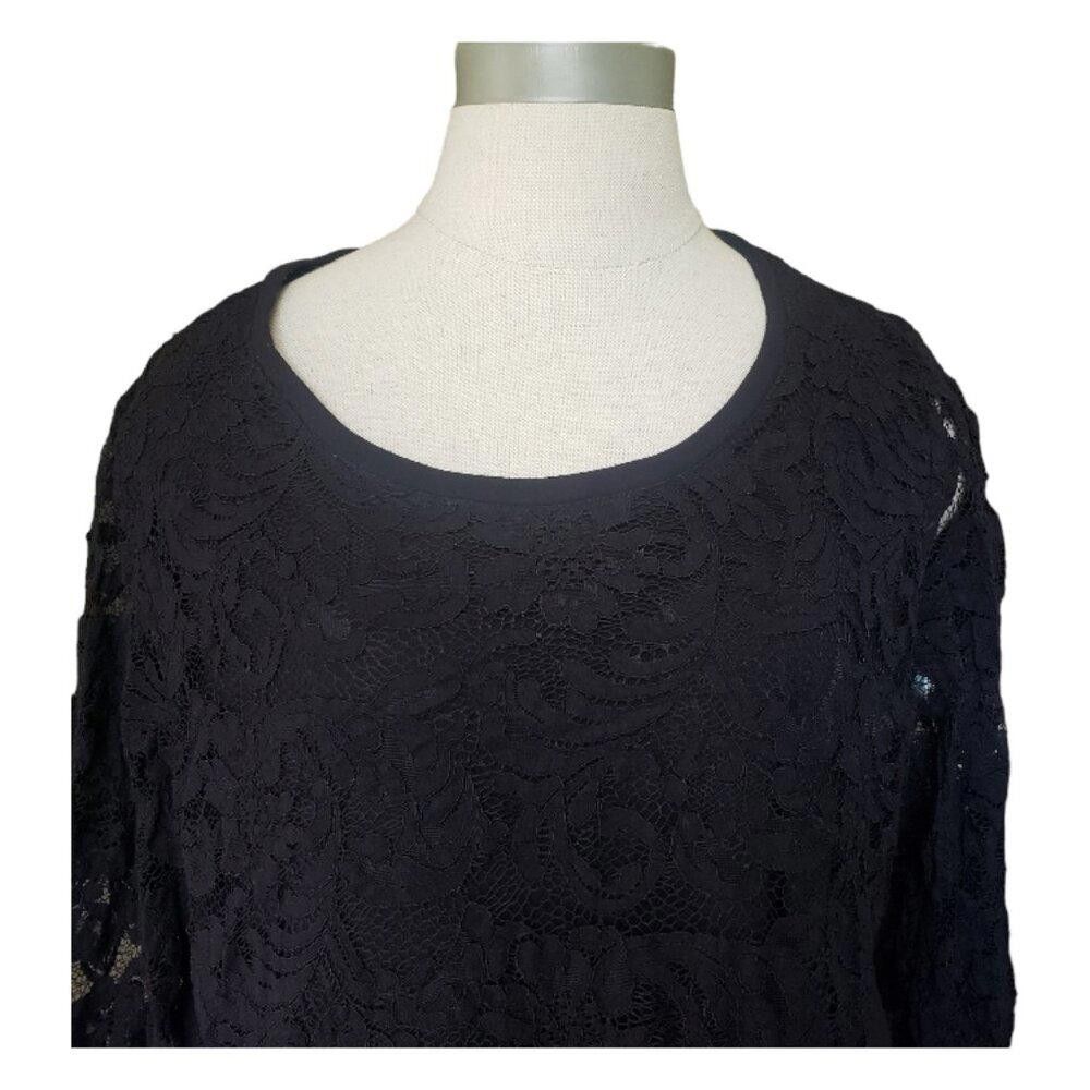 Chicos CT1528 Chico's Black Lace Front Long Sleeve Top XL Size XL / US 12-14 / IT 48-50 - 3 Thumbnail