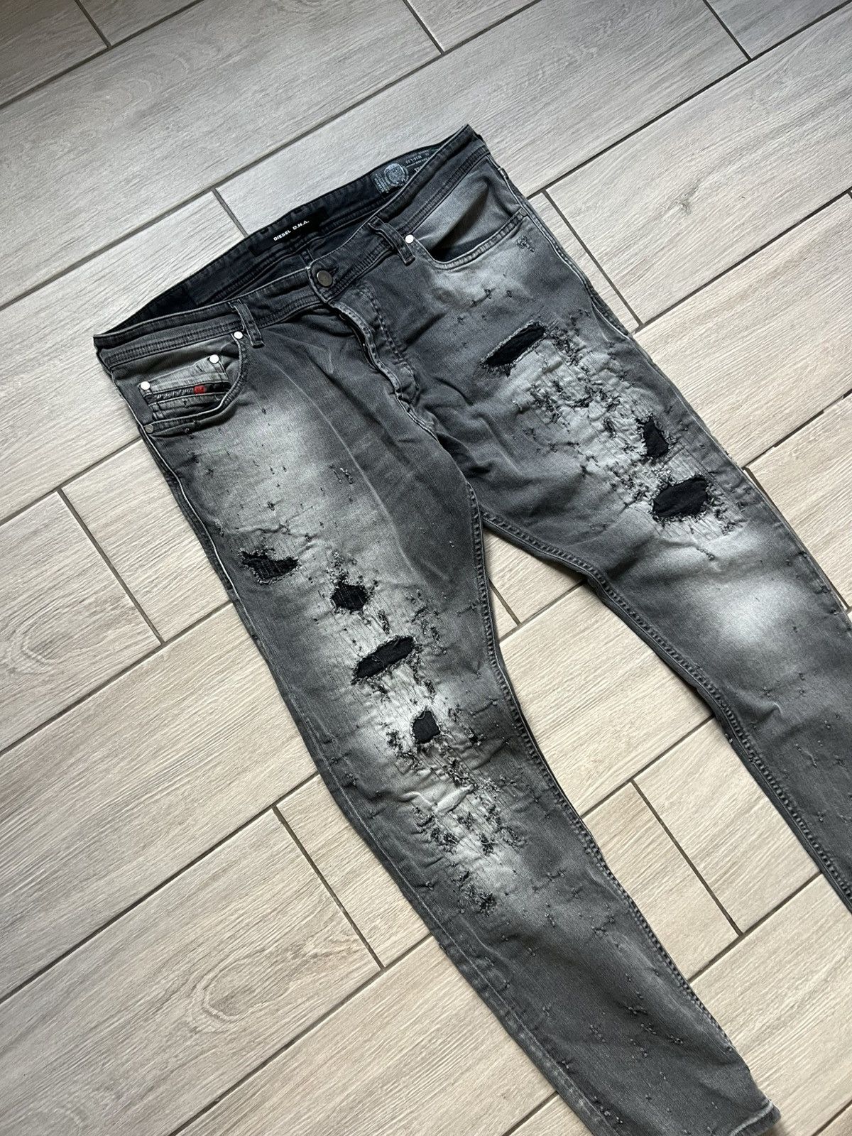 Diesel TRASHED🔥DIESEL GRAY SWEATPANT Y2K DENIM PANTS METAL LOGO Size US 36 / EU 52 - 7 Thumbnail