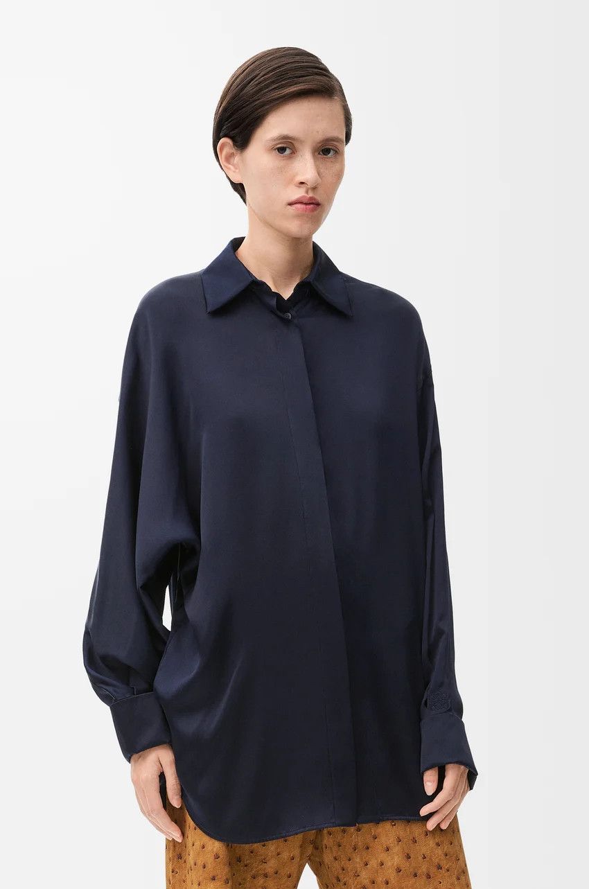Loewe o1loc1c0525 Draped Shirt in Silk in Navy Blue Size XS / US 0-2 / IT 36-38 - 3 Thumbnail