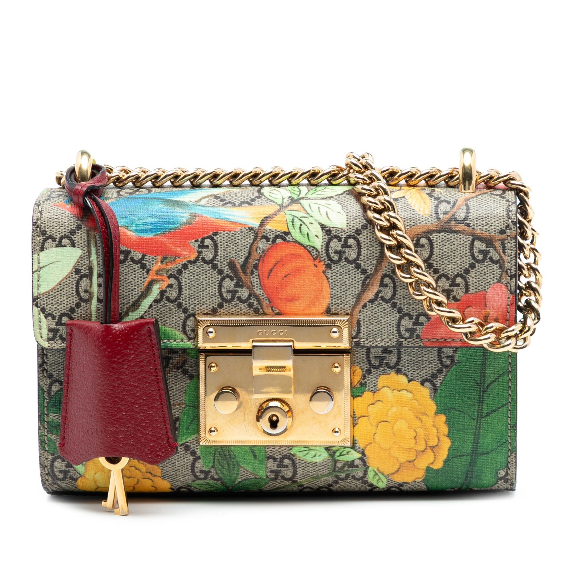 Gucci Small GG Supreme Tian Padlock Crossbody in Brown, Women's