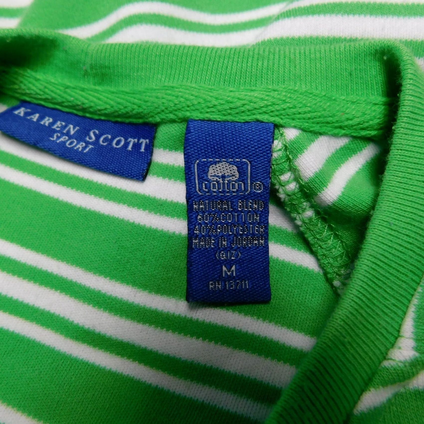 Vintage Karen Scott Sport Top Medium Green Crew Neck 3/4 Sleeve Stripe Womens Size M / US 6-8 / IT 42-44 - 4 Thumbnail