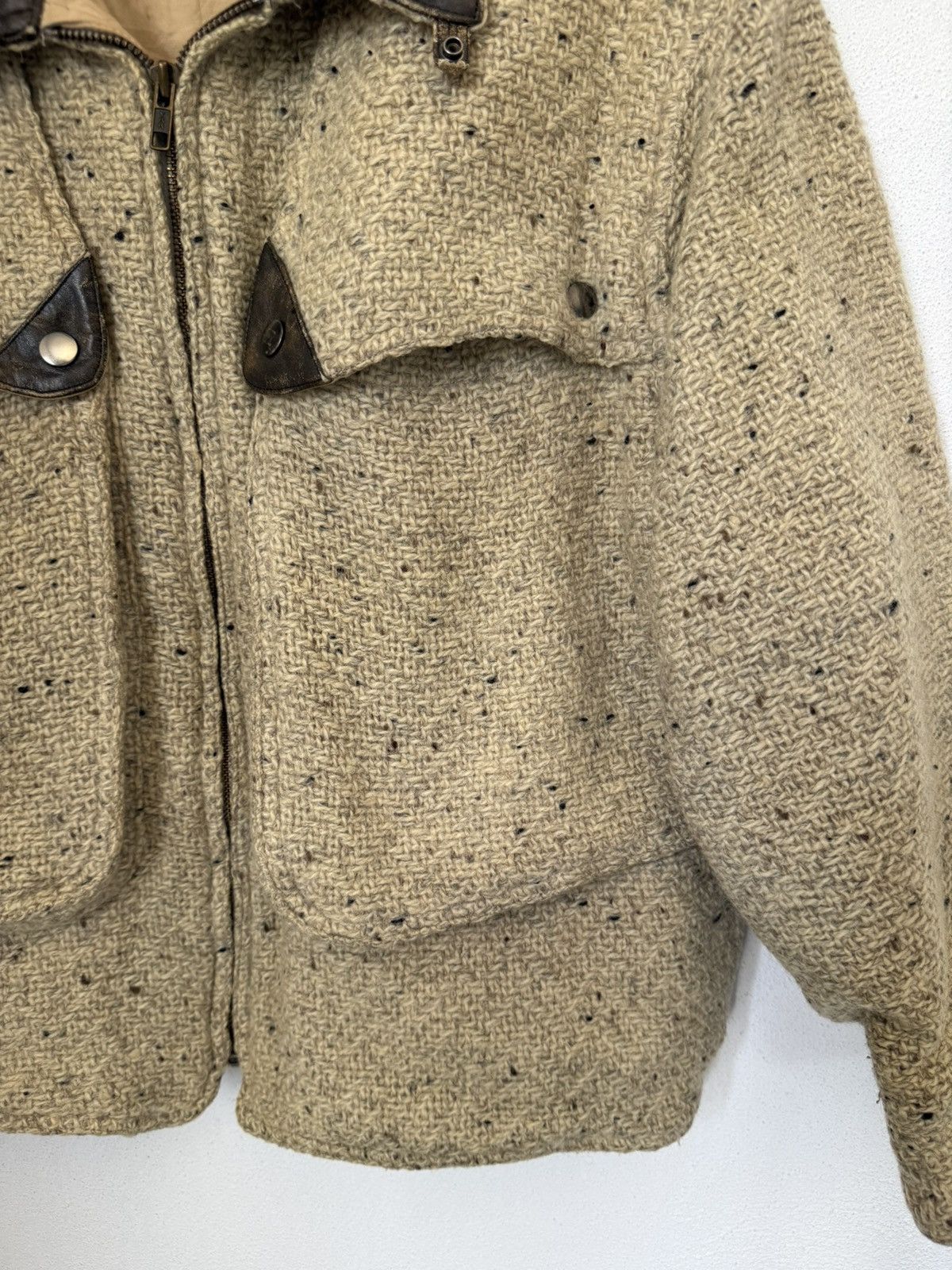 Issey Miyake SUPER RARE VINTAGE ISSEY MIYAKE KNIT JACKET LEATHER COLLAR Size US M / EU 48-50 / 2 - 5 Thumbnail