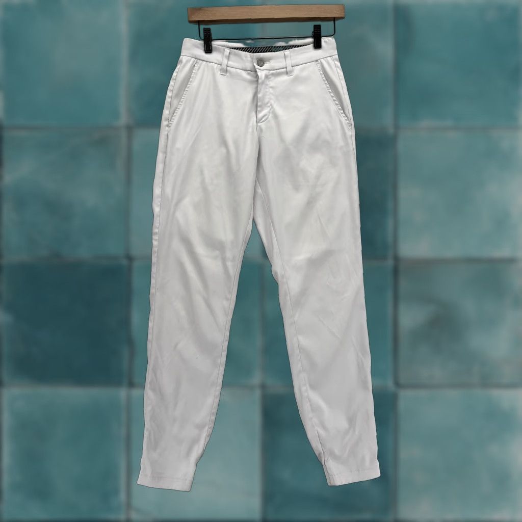 Vintage Primo Golf Pants Mens 28 Regular White Stretch Tapered Ankle Zip Jogger Golf Pants Slim Front Flat Front Pockets Zipper Accents Casual Mens Size US 28 / EU 44 - 1 Thumbnail