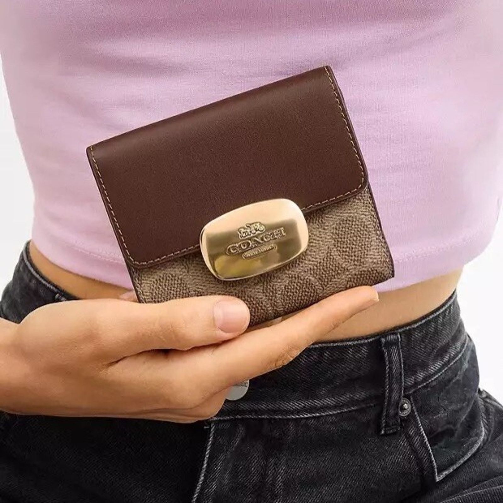 Coach NWT Coach Eliza Small Wallet Canvas CW801 Gold/Tan/Brown Size ONE SIZE - 6 Thumbnail