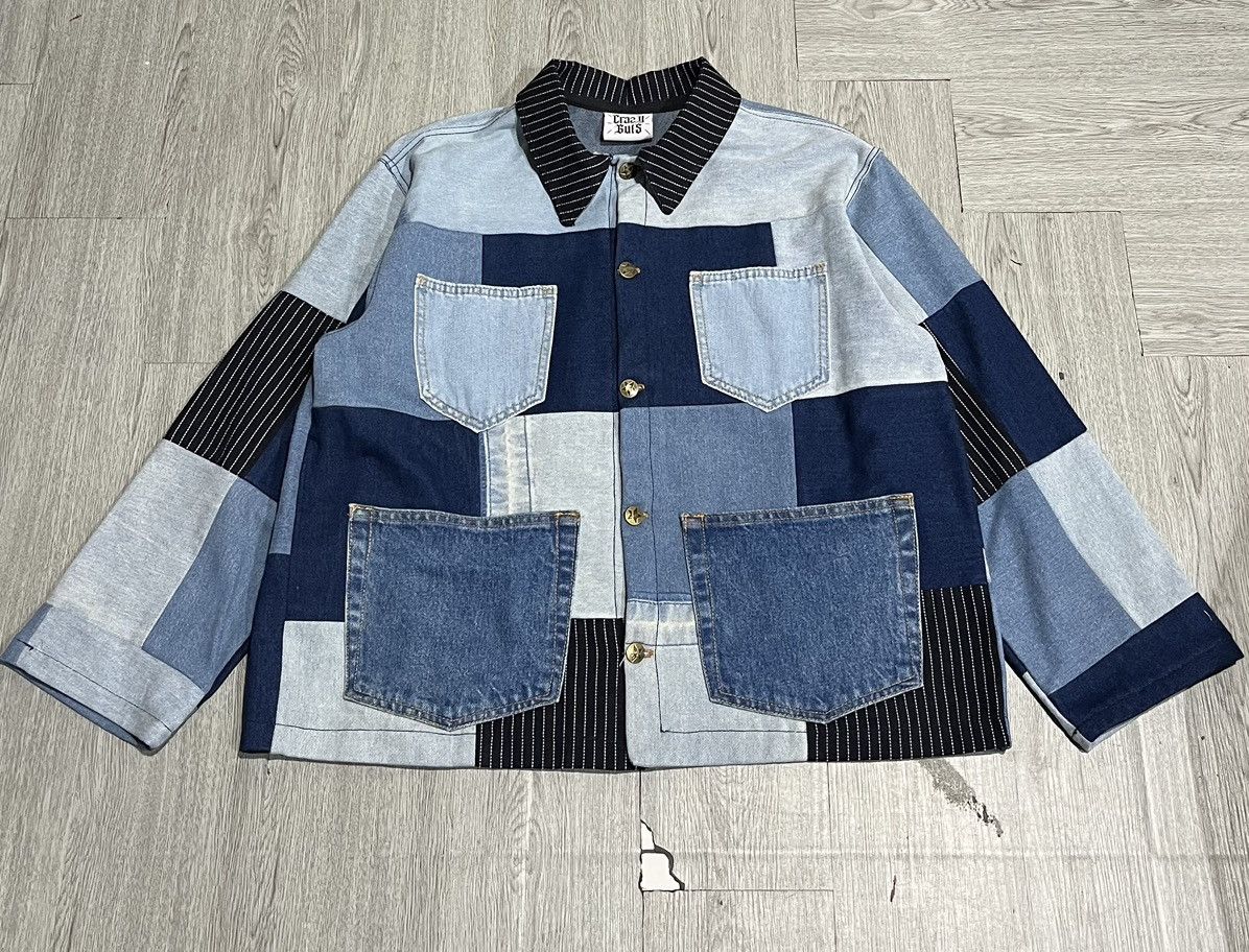 Japanese Brand Patchwork Indigo Denim Chore Jacket Size US L / EU 52-54 / 3 - 1 Thumbnail