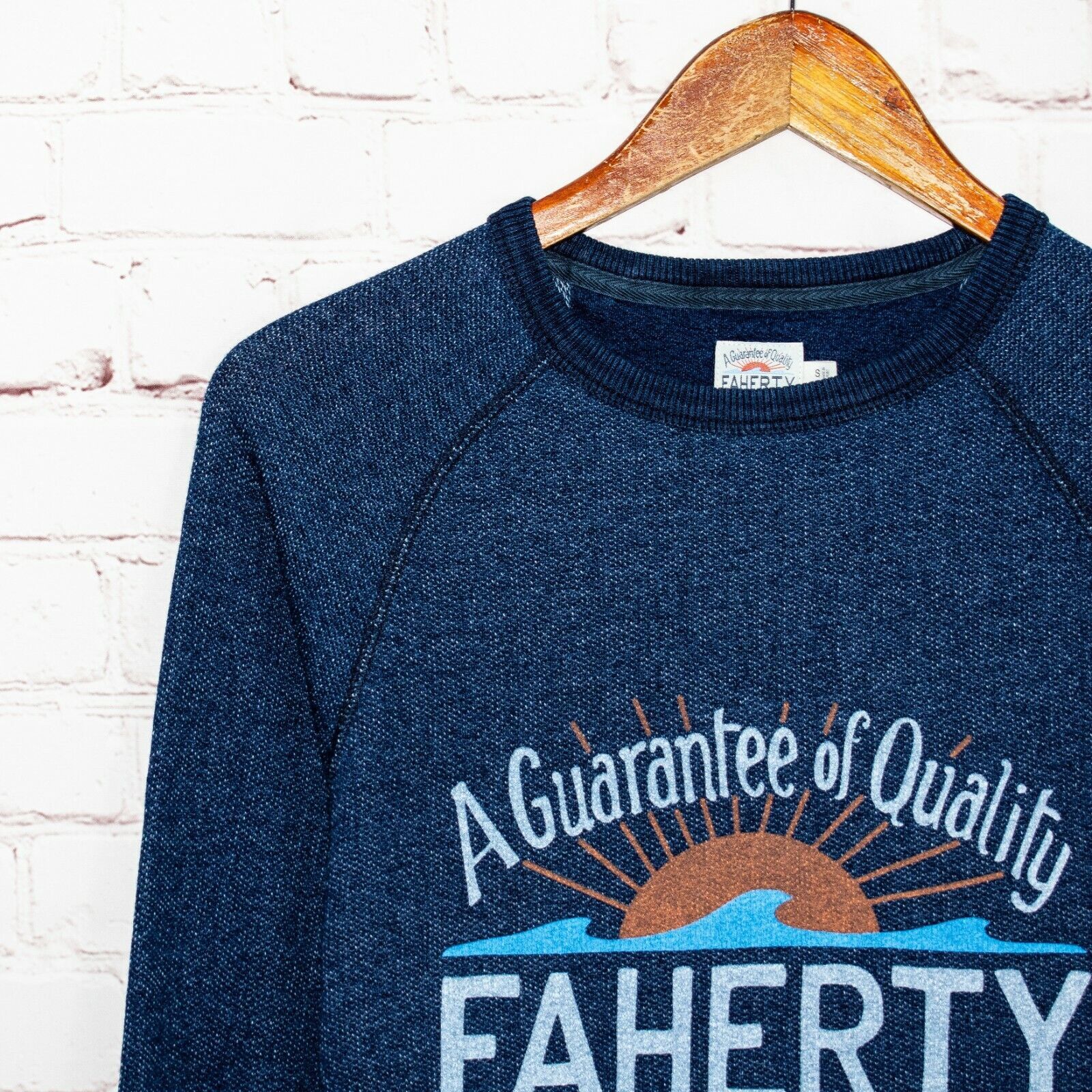 Faherty FAHERTY LOGO Crew Sweatshirt in Indigo Dyed Blue Cotton Size US S / EU 44-46 / 1 - 6 Thumbnail