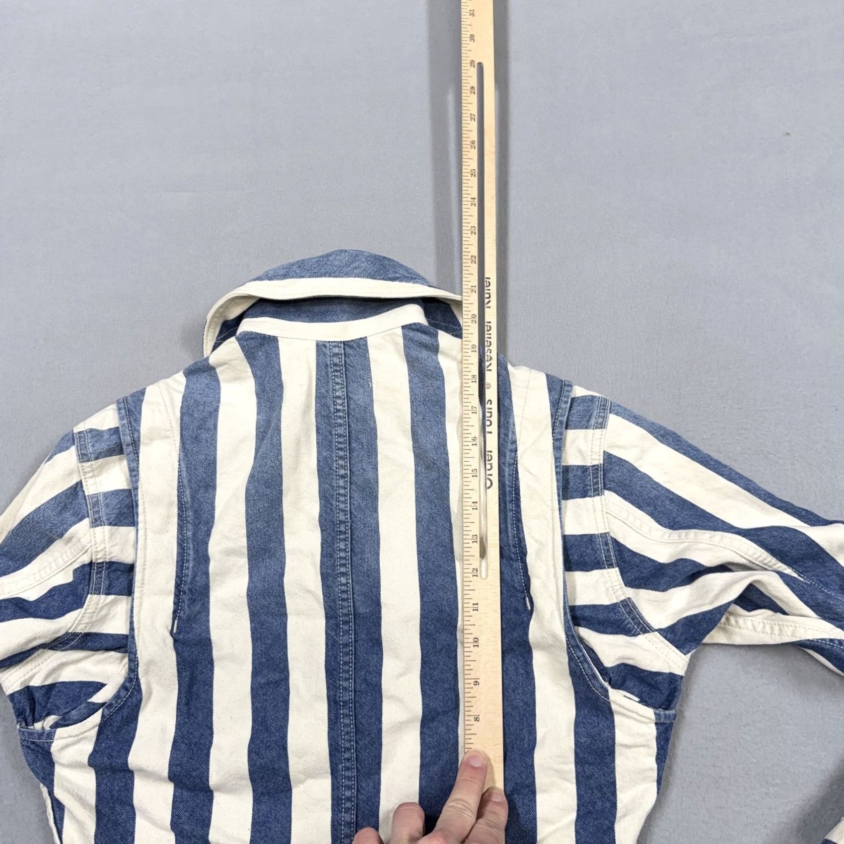 Vintage Current/Elliott Jacket Womens 0 Blue Striped Denim Cropped Button Front Jacket Size XS / US 0-2 / IT 36-38 - 7 Thumbnail