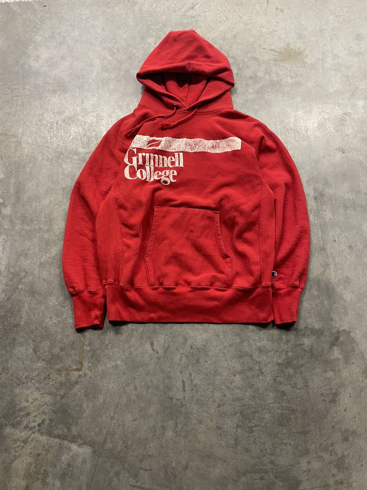 Image of 80's Champion Grinnell College Reverse Weave Hoodie in Red, Men's (Size XL)