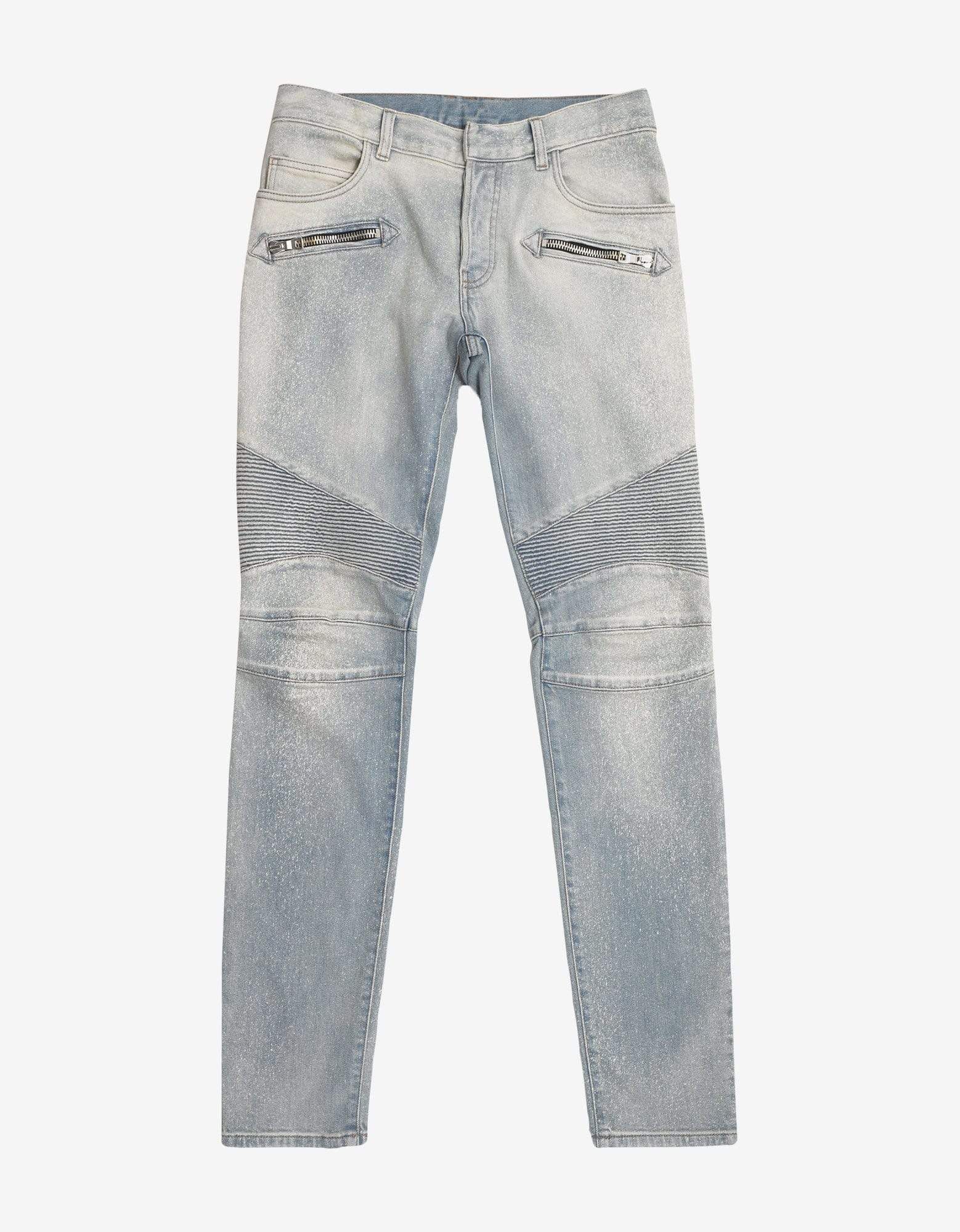 Balmain Balmain Light Blue Faded Biker Jeans Size US 31 - 1 Thumbnail