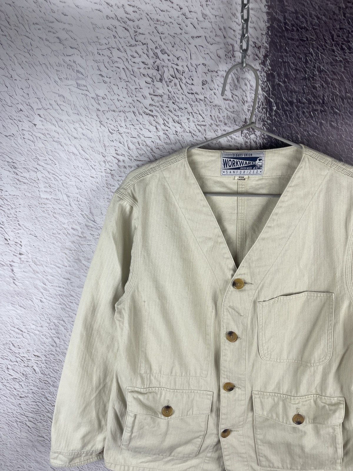 Japanese Brand 3 days union Workware Union Made beige blazer jacket work Size US L / EU 52-54 / 3 - 2 Thumbnail