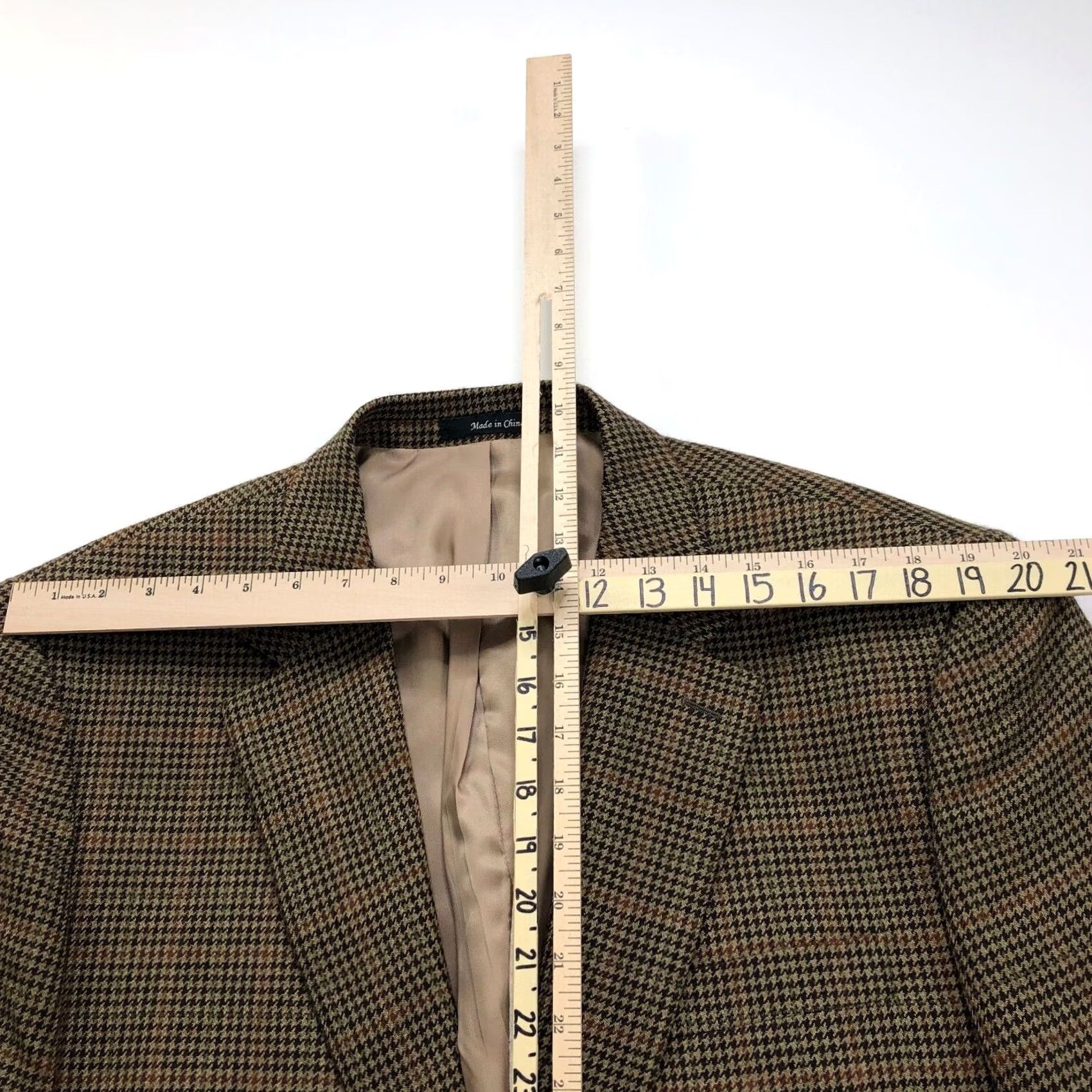 Chaps Chaps Sport Coat Jacket Mens 44L Houndstooth Brown 100% Lambswool Button Single-Breasted Notch Lapel Wool Coat Size US S / EU 44-46 / 1 - 5 Thumbnail