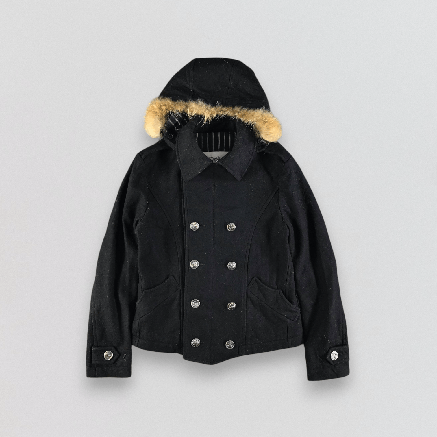 image of Ppfm Wool Punk Jacket Faux Fur Hooded in Black, Men's (Size Medium)