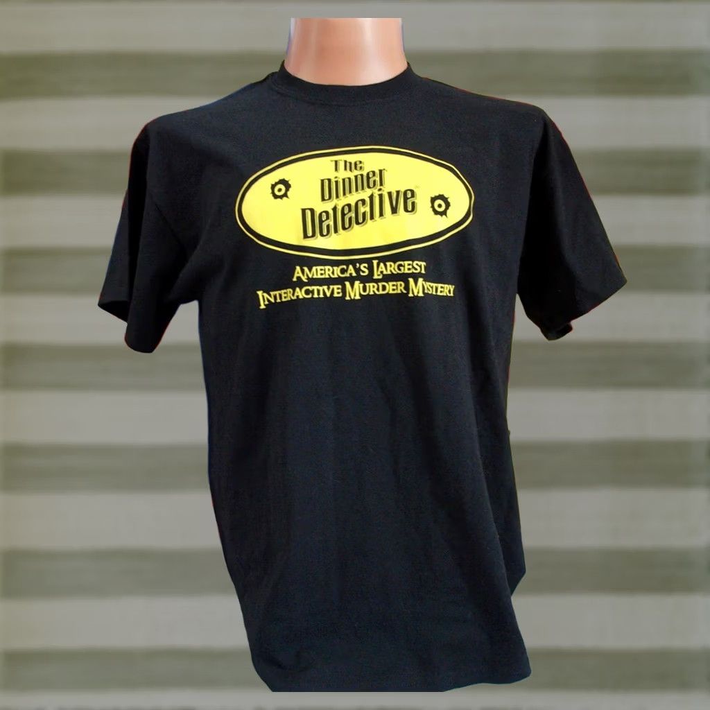 Gildan THE DINNER DETECTIVE graphic T Shirt Men L Black Gildan Cotton Short Sleeve Two-Sided INTERACTIVE MURDER MYSTERY Size US L / EU 52-54 / 3 - 1 Thumbnail