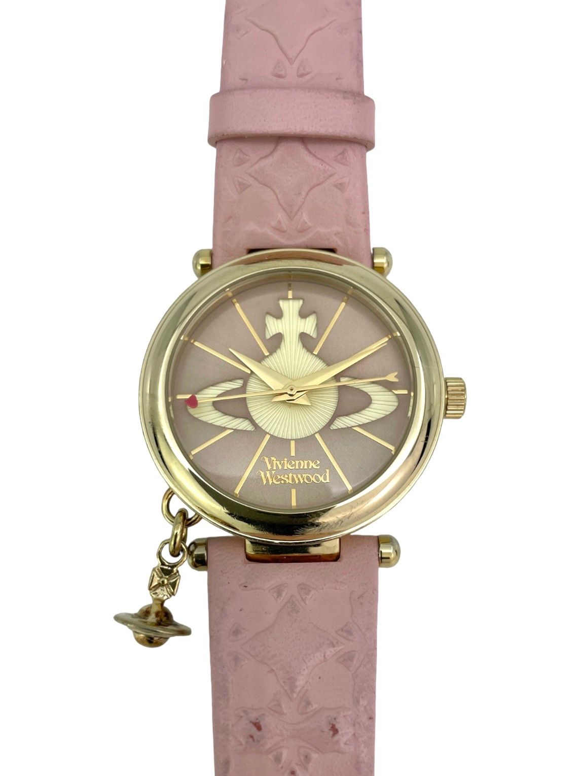 Pre-owned Vivienne Westwood Leather 3d Orb Watch In Pink