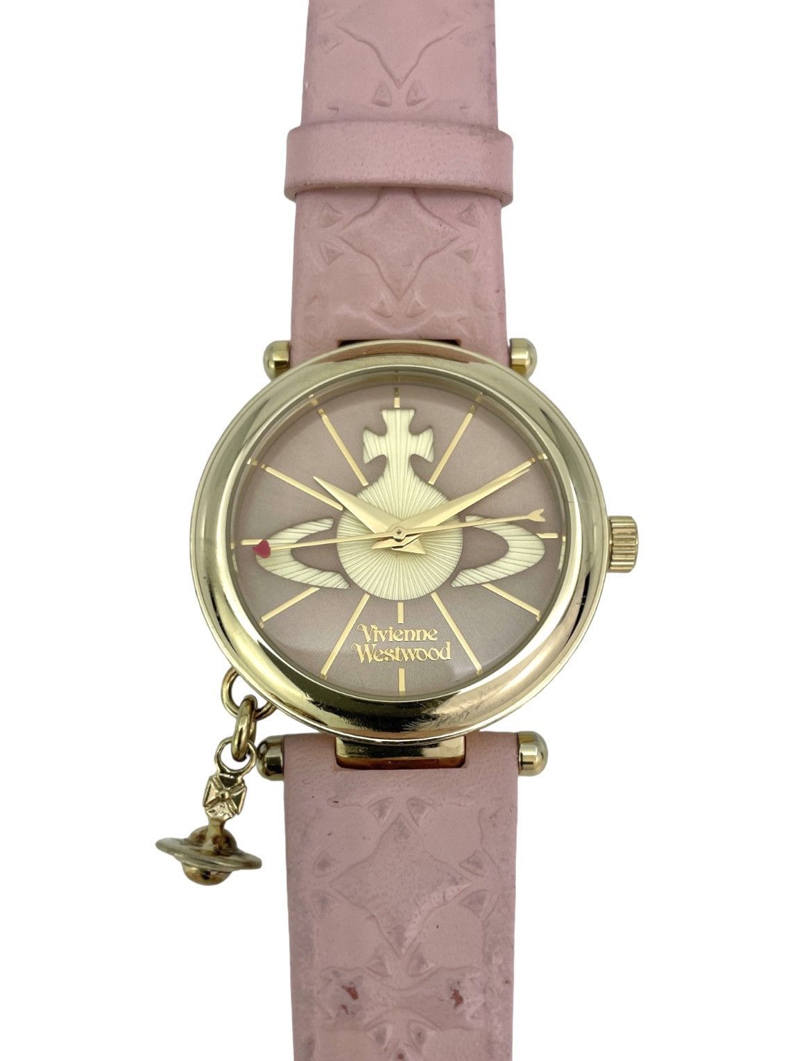 image of Vivienne Westwood Leather 3D Orb Watch in Pink, Men's