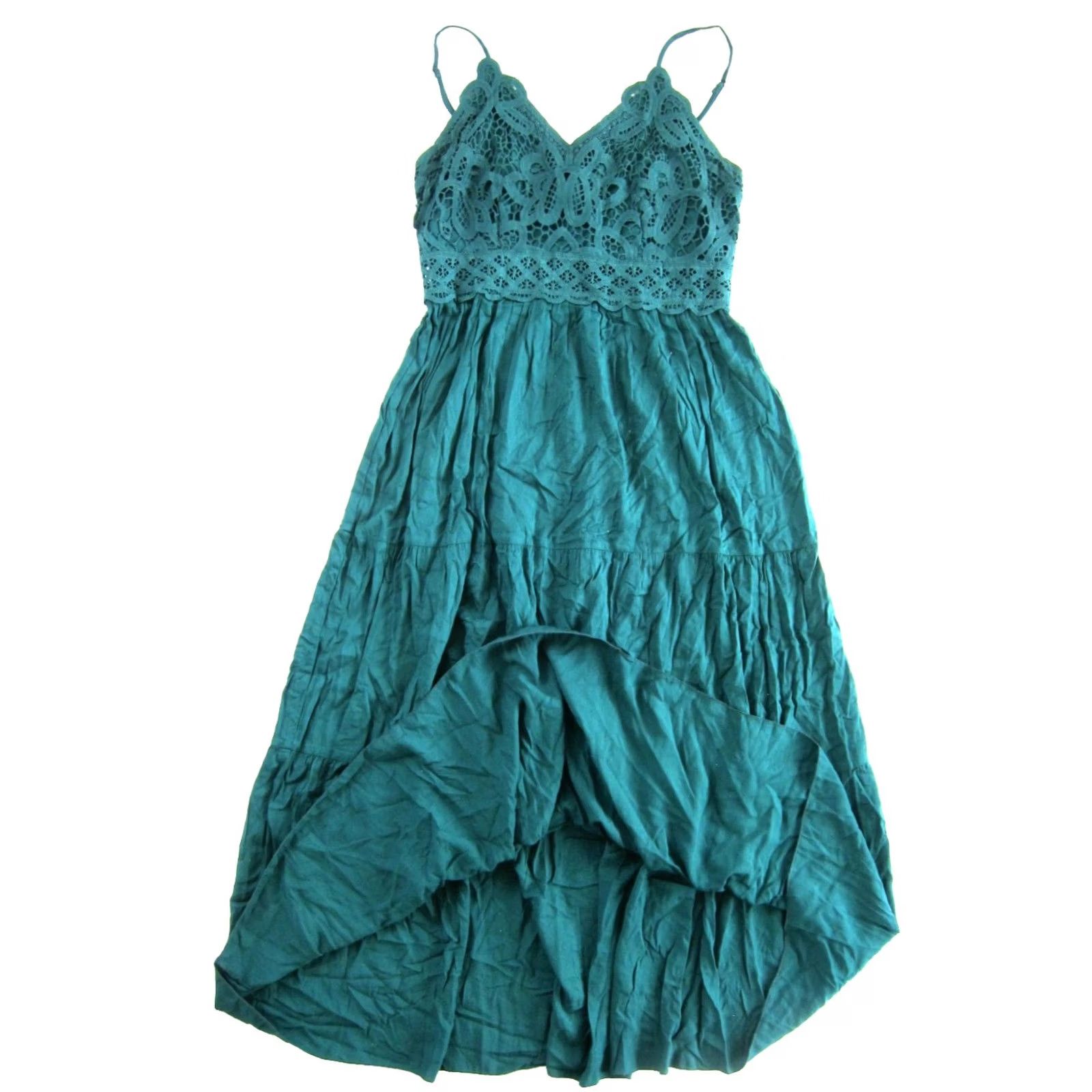 Vintage Dokuritu Emerald Green Rayon Crochet Spaghetti Strap Midi Beach Boho Dress M Size M / US 6-8 / IT 42-44 - 6 Thumbnail