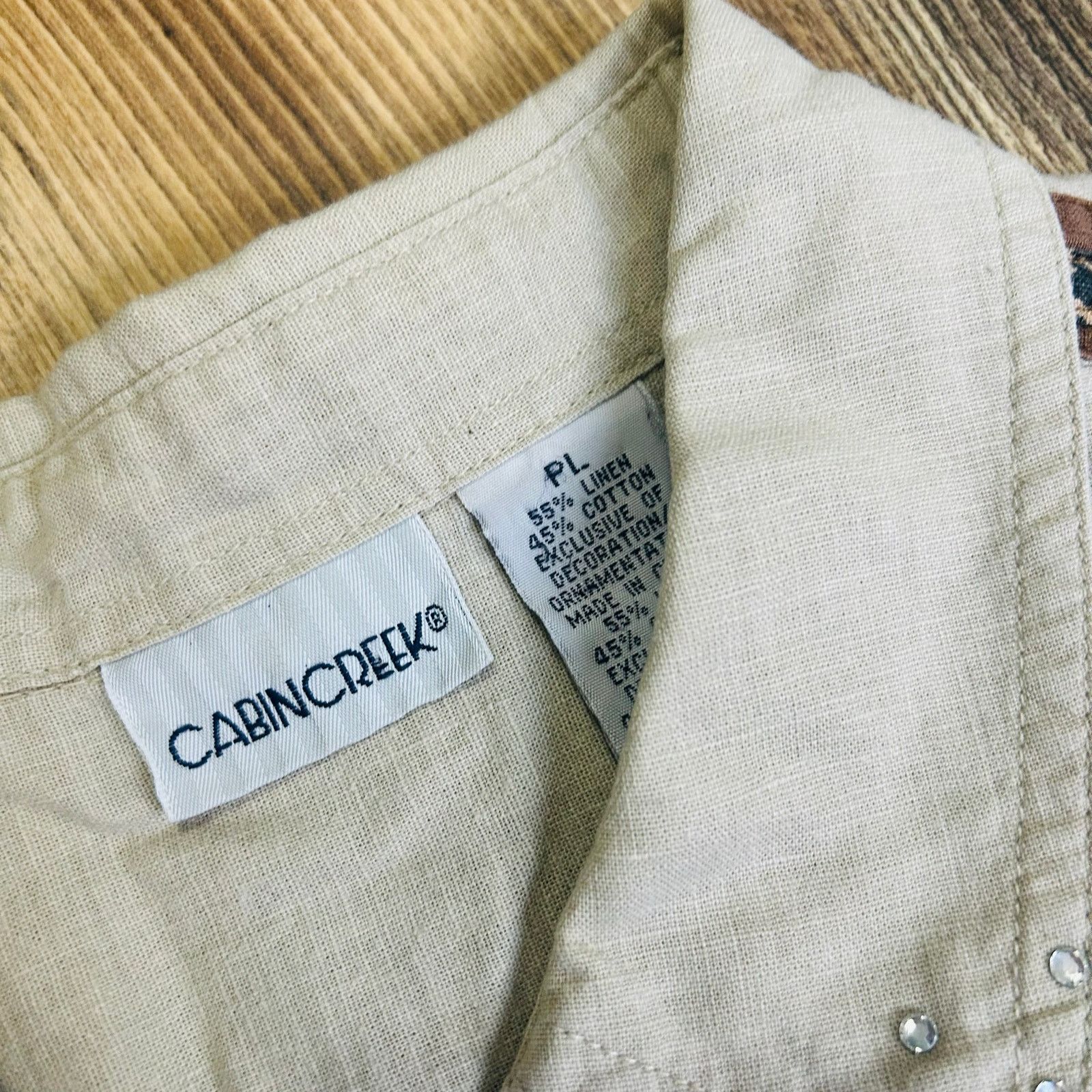 Cabin Creek × Vintage Vintage Safari Shirt Button Up Linen Animal Print Rhinestone Size L / US 10 / IT 46 - 6 Thumbnail