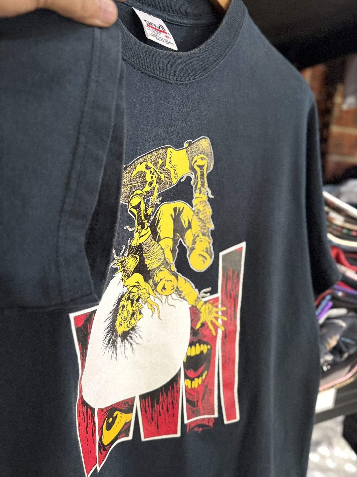Hook-Ups Vintage 90s Thrasher Mag Pushead Skateboard Faded Tee Size US M / EU 48-50 / 2 - 8 Thumbnail