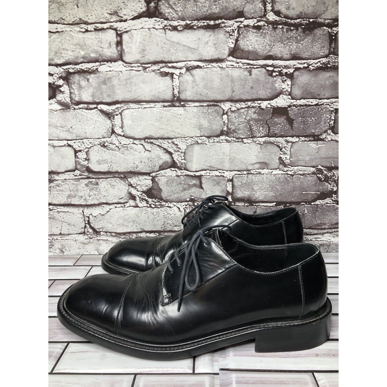 Other LAUDINO CACCIN Black Leather Cap Toe Oxfords Lace Dress Shoe Size US 9 / EU 42 - 5 Thumbnail