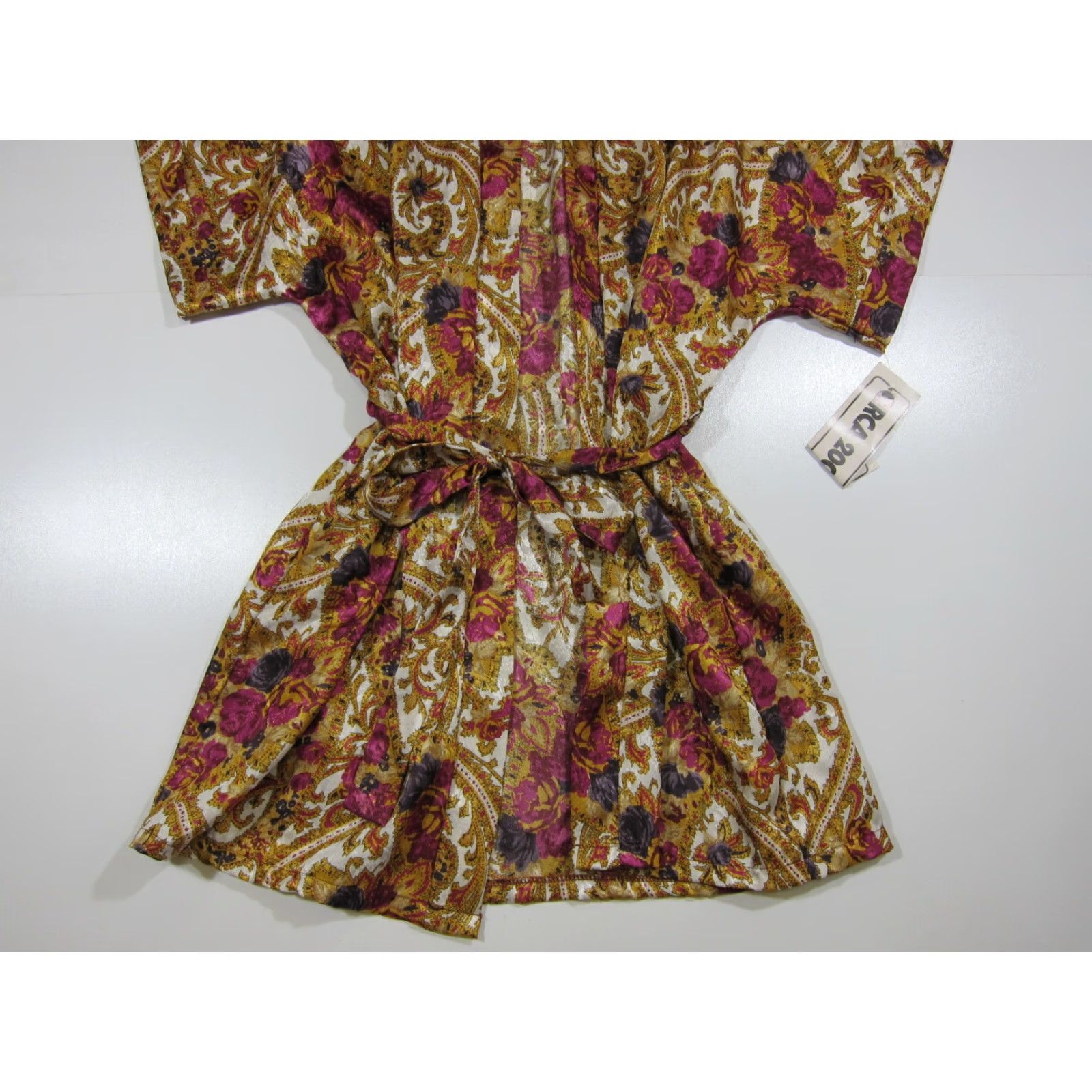 Nordstrom VINTAGE Circa 2000 Nordstrom Purple Gold Floral Satin Tie Short Robe Women Large Size 36" / US 14 / IT 50 - 6 Thumbnail