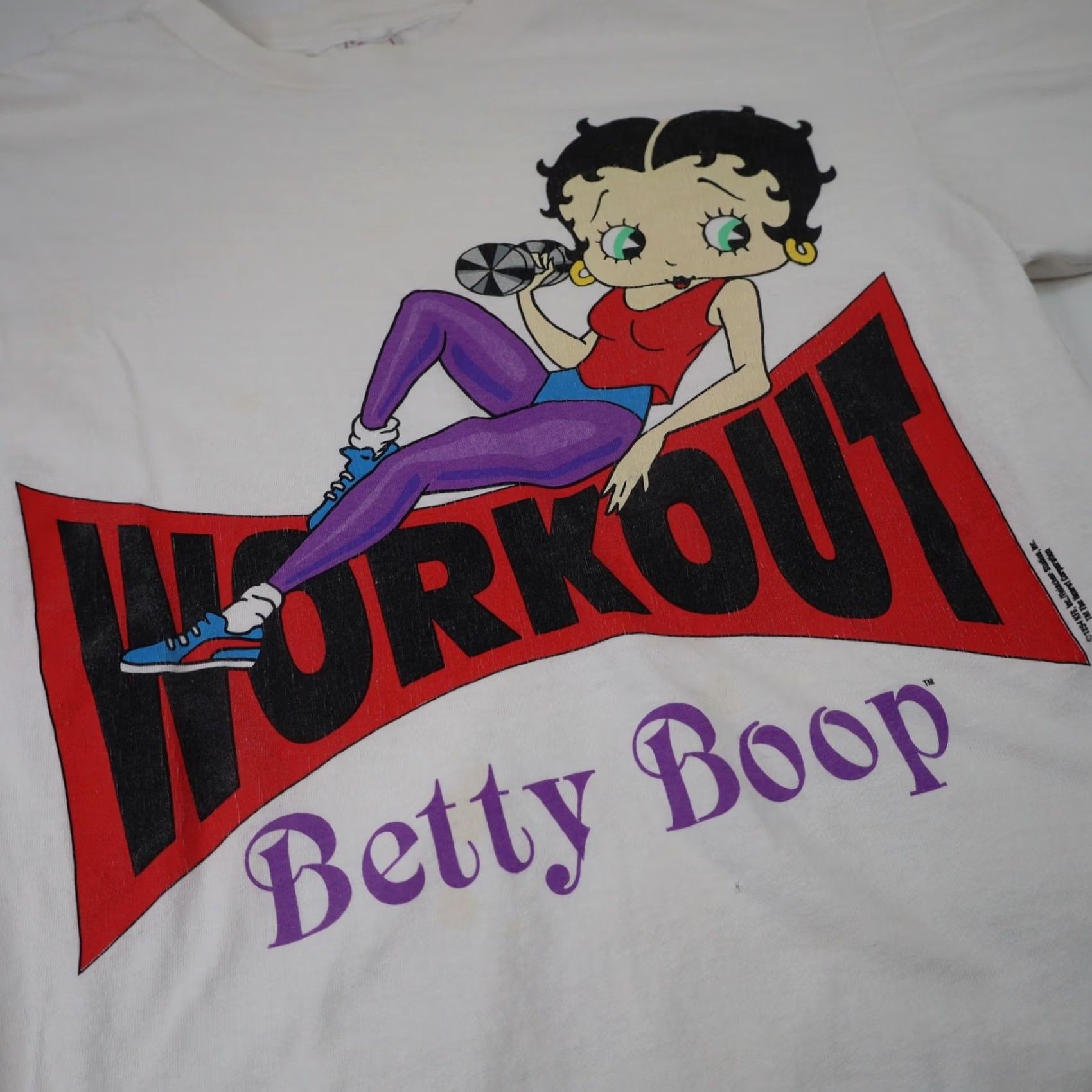 Vintage VINTAGE Betty Boop Workout T Shirt White Mens Large Graphic 90s Boys Womens? Size US L / EU 52-54 / 3 - 4 Thumbnail