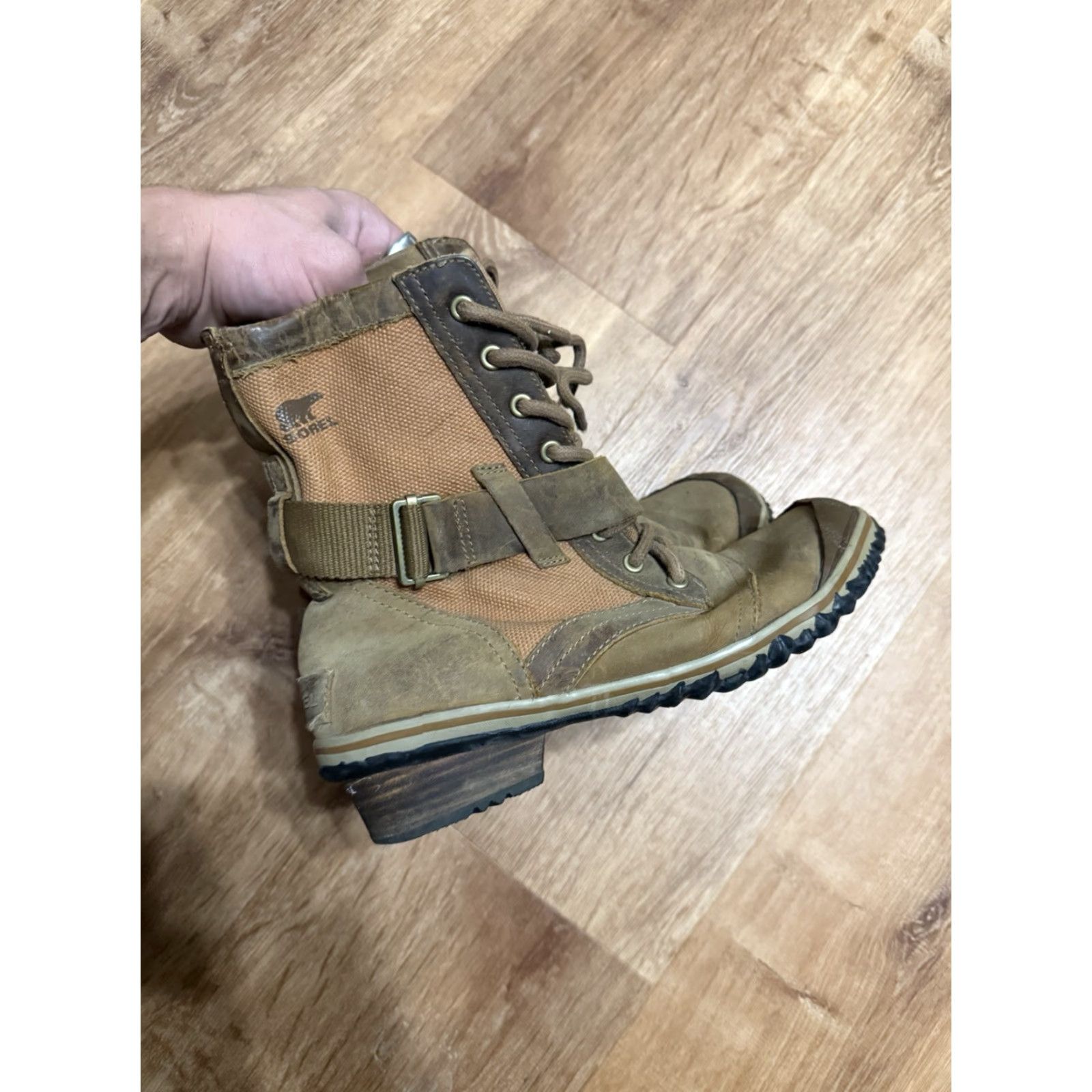 SOREL Sorel Slimboot Lace Boot Waterproof Leather Rubber Sole Women Sz 8 Combat Mid-Calf Buckle Lace Brown Leather Size US 6 / IT 36 - 2 Thumbnail