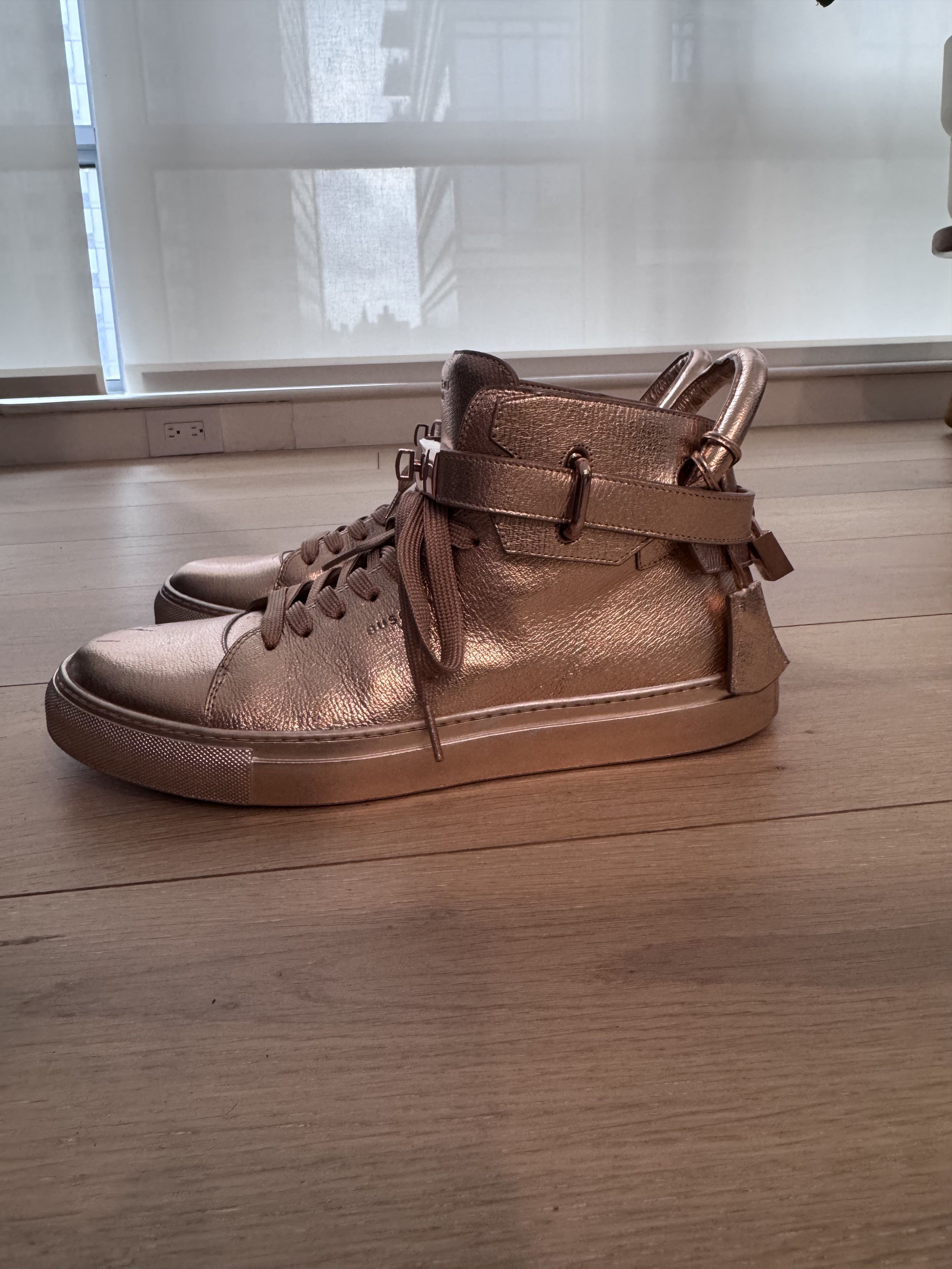 Buscemi Buscemi 100MM Metallic Rose Gold High Top Sneakers Size 12 Size US 12 / EU 45 - 3 Thumbnail
