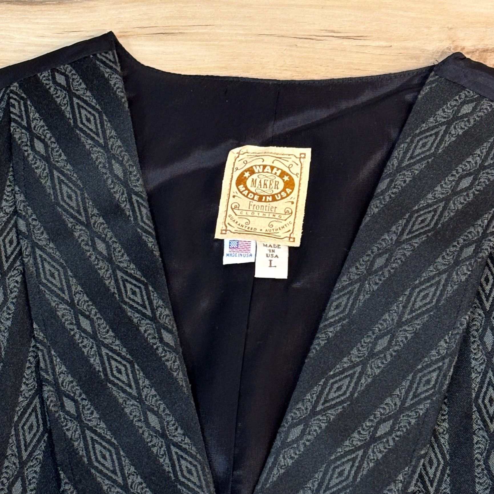 Vintage VINTAGE Wah Maker Frontier Mens Vest Black Striped Diamond Pattern Adjustable Waist L Regular Size L USA Men's Vest Size US L / EU 52-54 / 3 - 4 Thumbnail