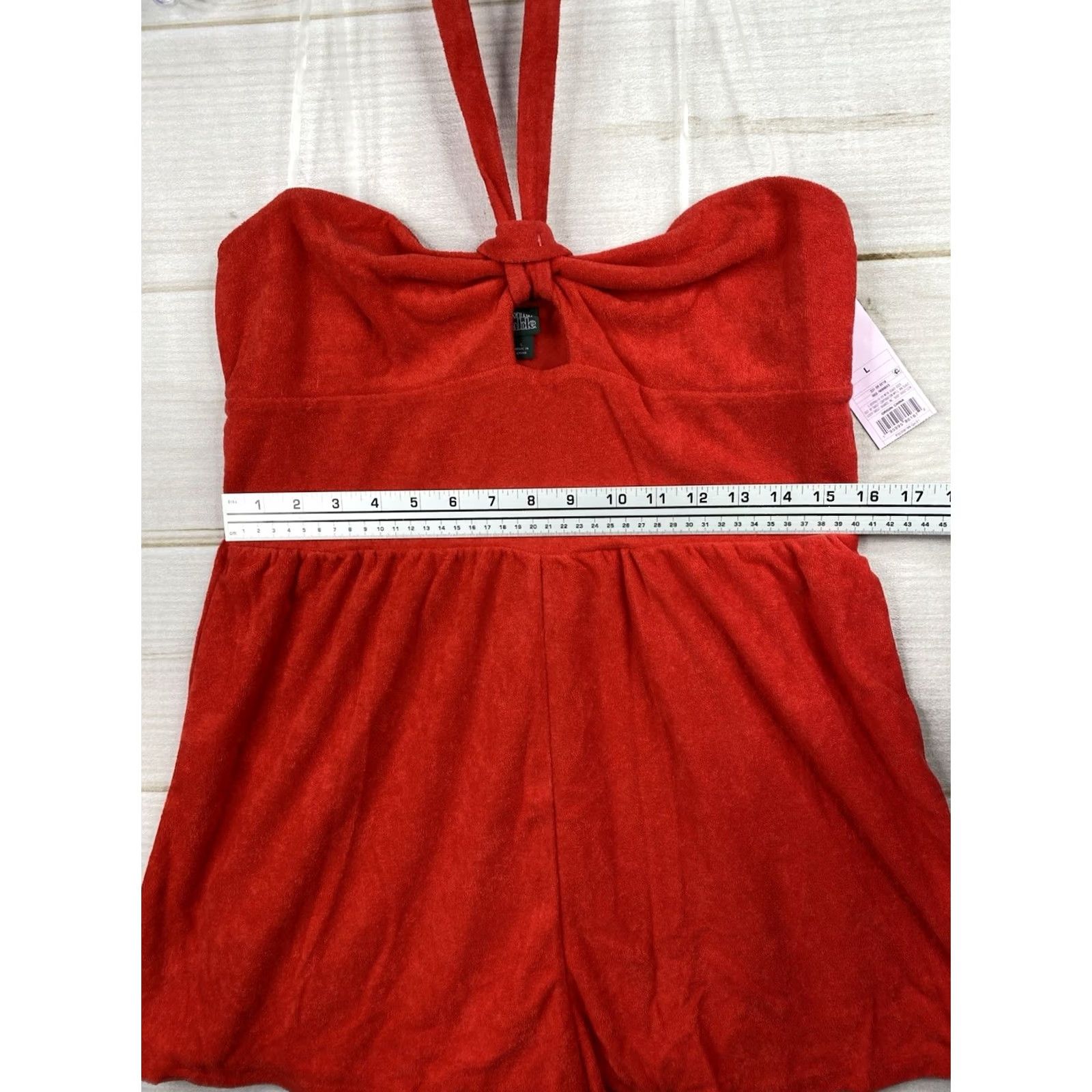 Vintage Wild Fable Romper Shirt Red Adult L Halter Beach NWT Shortall Sleeveless Cotton Polyester 70s 80s 90s Aloha Womens Size 36" / US 14 / IT 50 - 5 Thumbnail
