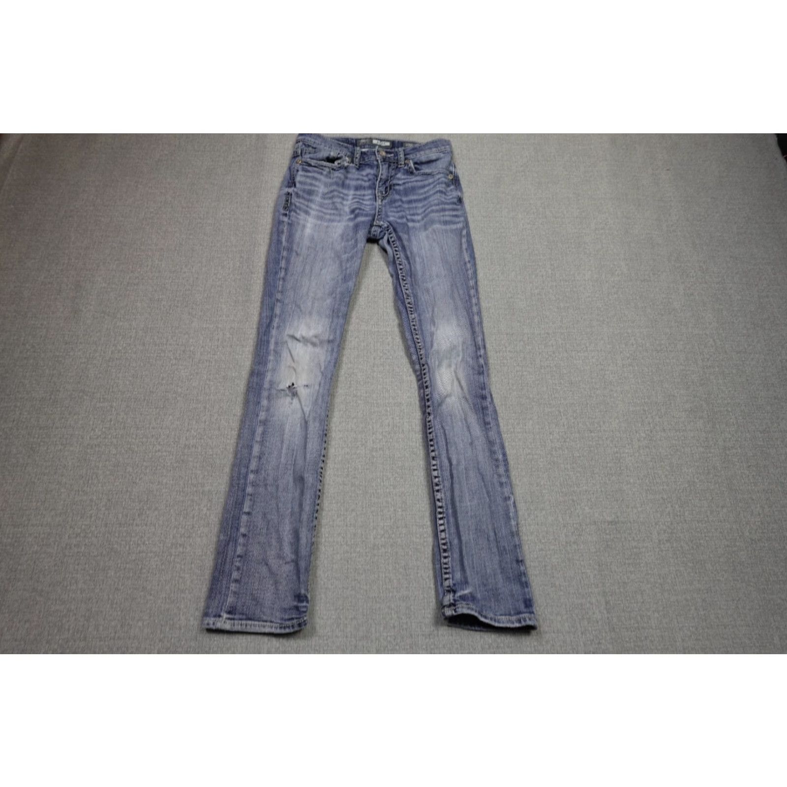 Vintage Buckle Jeans Mens 29x31 Blue Alec Straight Western Thick Stitch Cowboy Stretch Jeans Size US 29 - 2 Thumbnail