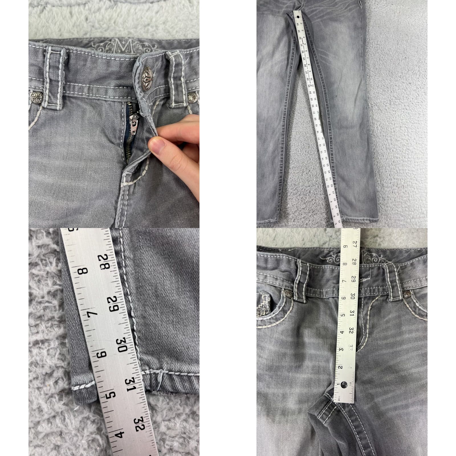 Vintage Maurices Jeans Womens 9 Gray Denim Cotton Blend Stretch Mid Rise Bling Straight Size 30" / US 8 / IT 44 - 8 Thumbnail