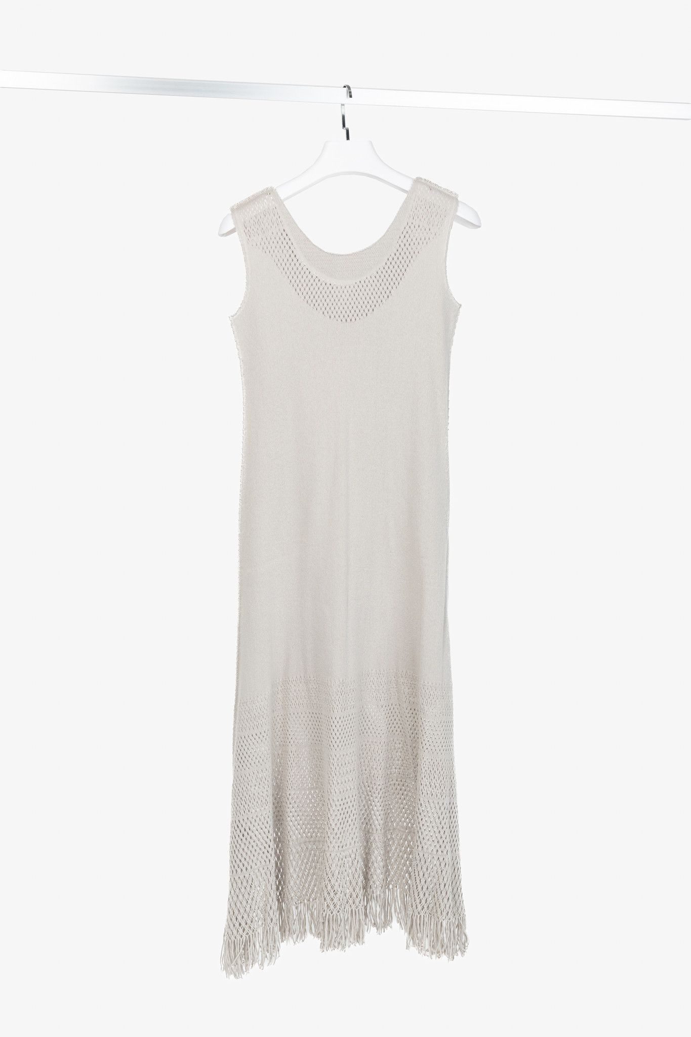 Issey Miyake Issey Miyake Fete Grey Mesh-Knit Fringe-Hem Maxi Dress Size M / US 6-8 / IT 42-44 - 2 Thumbnail