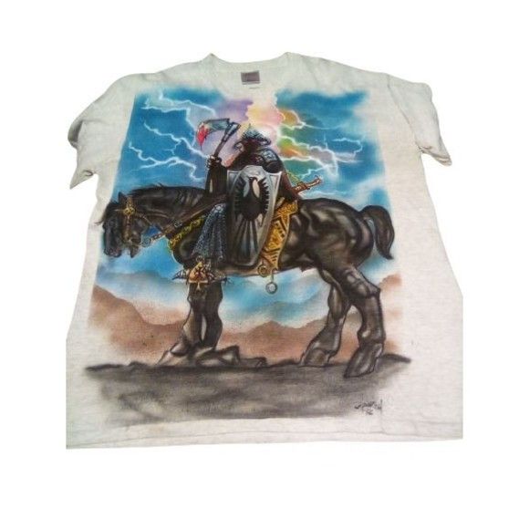 image of Vintage VTG Death Dealer Frank Frazetta Airbrush Tee Single Stitch in White, Men's (Size XL)