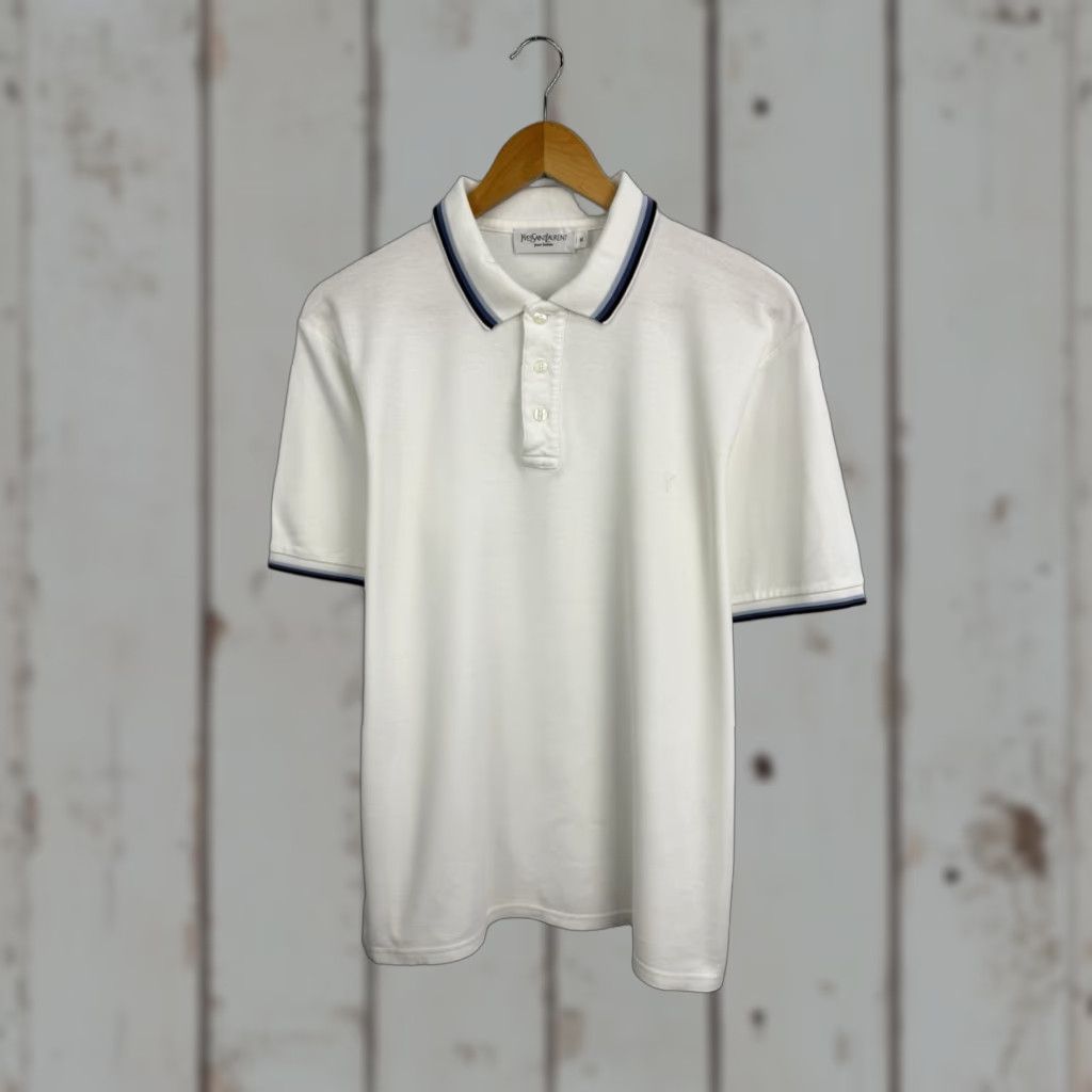 Yves Saint Laurent VINTAGE 90s YSL Yves Saint Laurent Pour Homme Polo T-Shirt M White Mens Polo Shirt Size US M / EU 48-50 / 2 - 1 Thumbnail