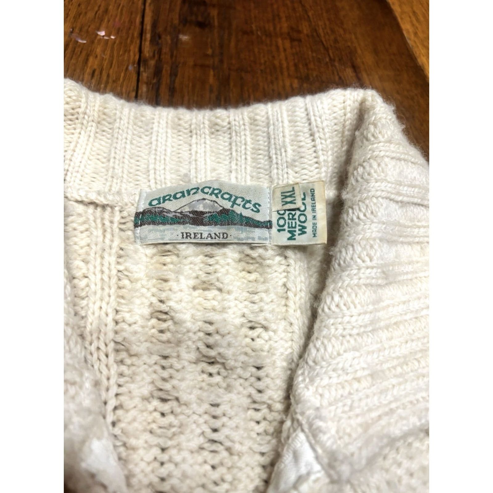 Vintage VINTAGE Aran Crafts Ireland 100% Merino Wool Full Zip Up Cardigan Sweater Adult 2XL Ivory Fisherman Cable-Knit 80s Womens Size XXL / US 16-18 / IT 52-54 - 3 Thumbnail